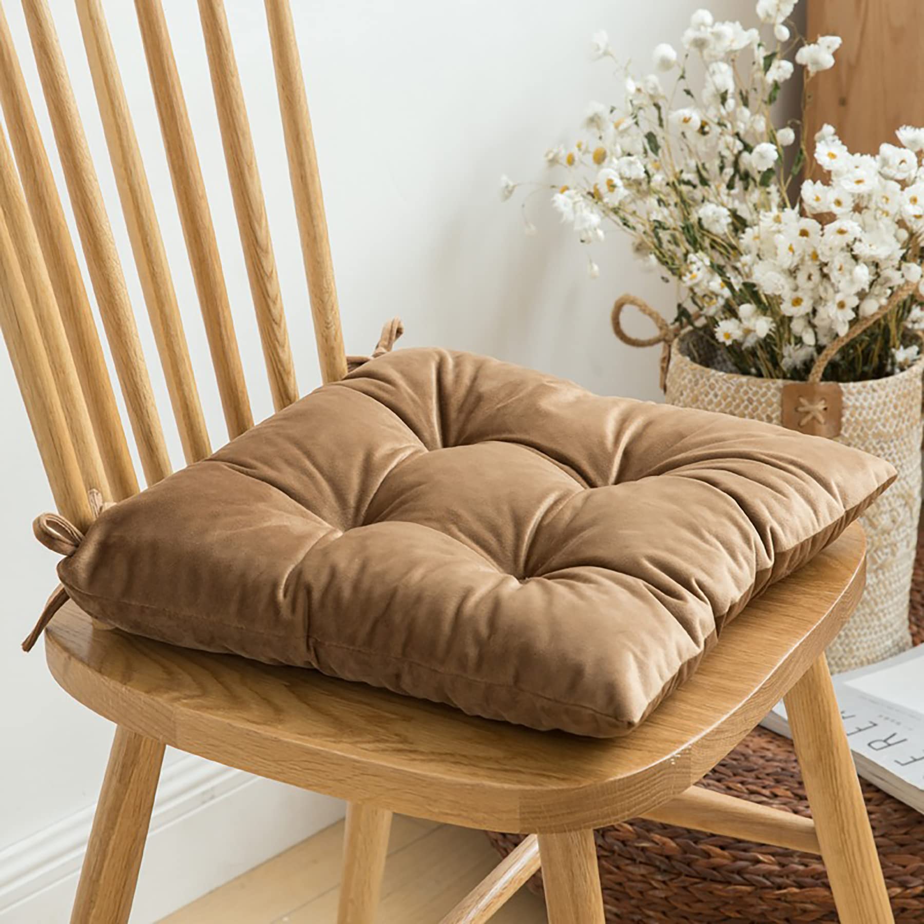 6 Pack Dining Chair Cushions - 2 Inch Thick Brown Seat Cushions Set for Kitchen, Office & Outdoor Chairs (15 Inch) - Perfect for Home, Restaurant & Patio Comfort