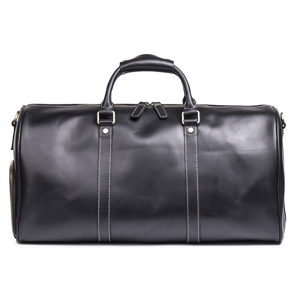 Premium Genuine Leather Travel Duffle Bag for Men - Vintage Retro Carry-On Hand Luggage (Black) - Ideal for Business Trips, Gym, Weekend Getaways & Airplane Travel
