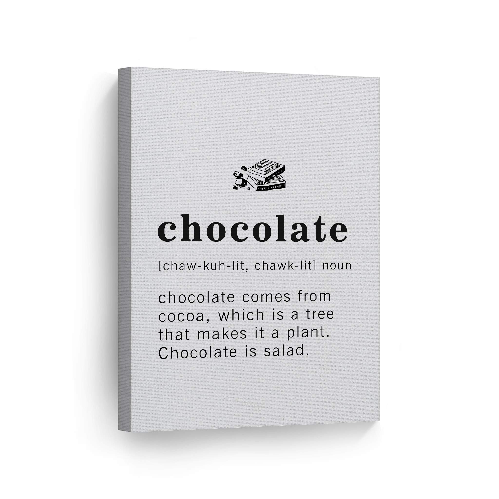 Funny Chocolate Definition Canvas Print - Inspirational Dictionary Quote Wall Art for Office, Living Room & Bedroom Decor - Ready to Hang 36x24 - Made in USA | Perfect Gift for Chocolate Lovers & Home Decoration