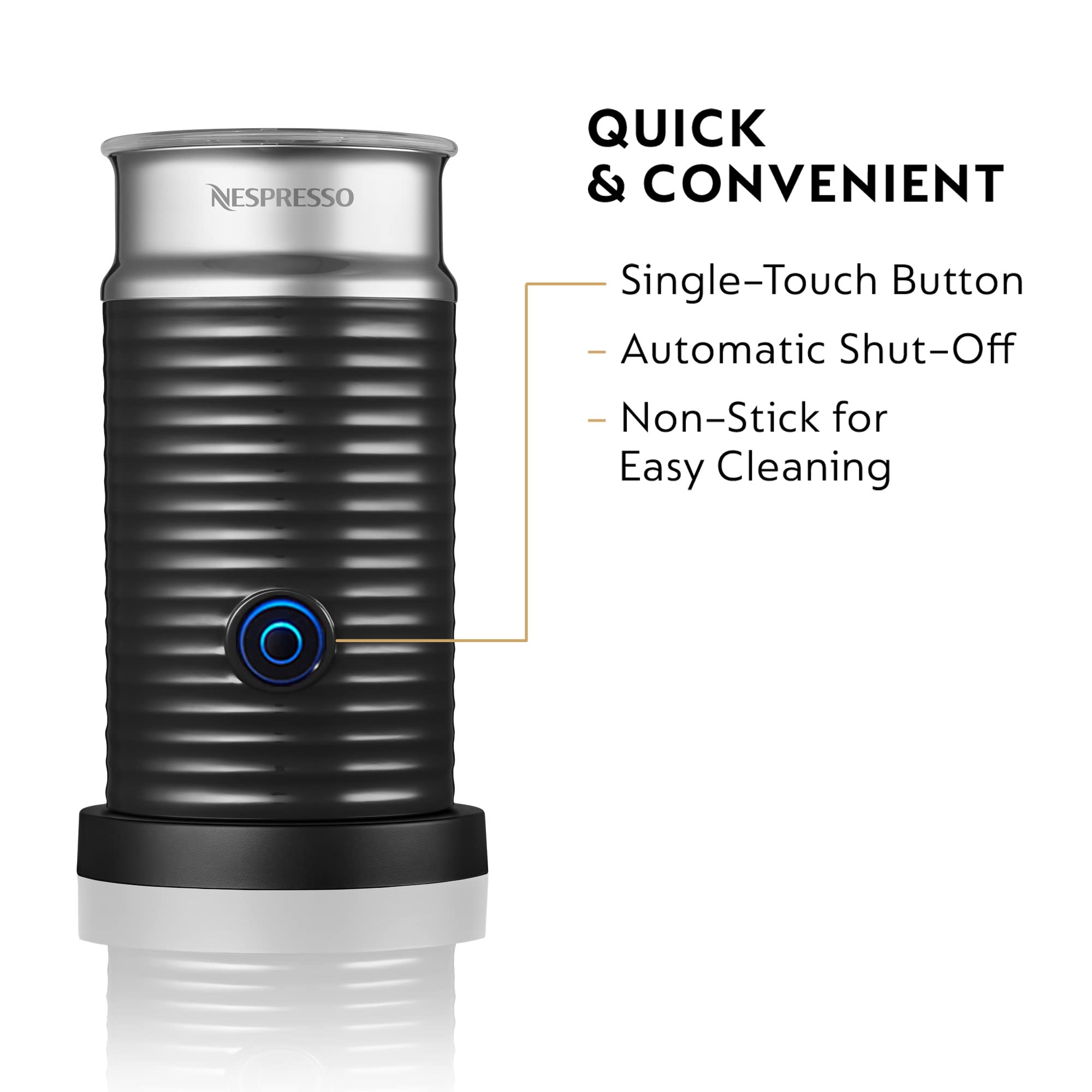 Nestle Nespresso Aeroccino3 Milk Frother - Black | Automatic Electric Milk Frother & Warmer for Coffee, Latte & Cappuccino | Perfect for Home, Office & Coffee Shops