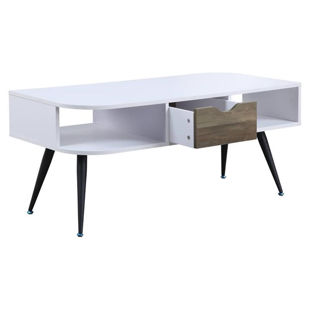 Acme Halima White and Black Wooden Coffee Table with Storage Shelf | Modern Living Room Furniture for Small Spaces, Home Decor, and Storage Solutions