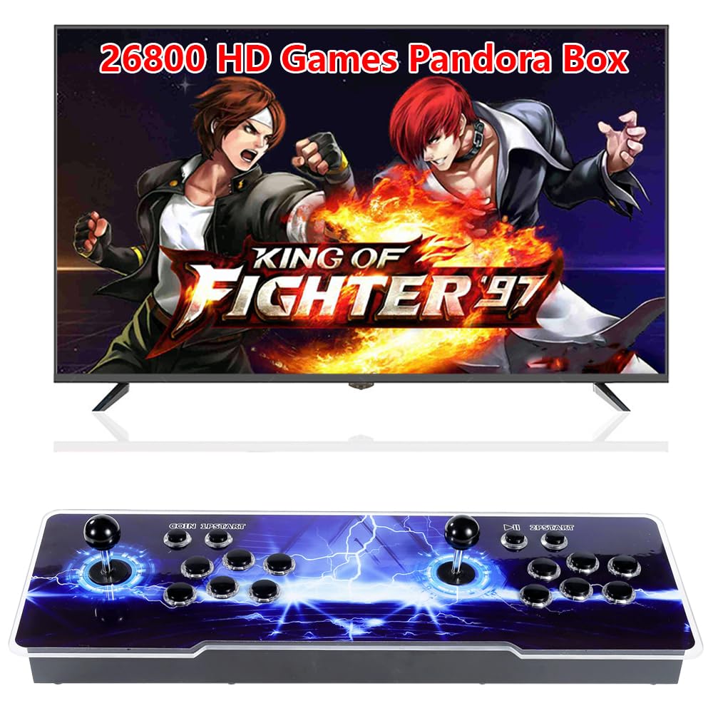 Arcade Games Console 26800-in-1 Retro Gaming System with 1280x720 HD, 3D Games, Search/Save/Hide/Suspend Features, 4-Player Multiplayer - Compatible with PC, Projector & TV (Thunder Edition) - Perfect for Home Entertainment, Parties & Retro Gaming Enthusiasts