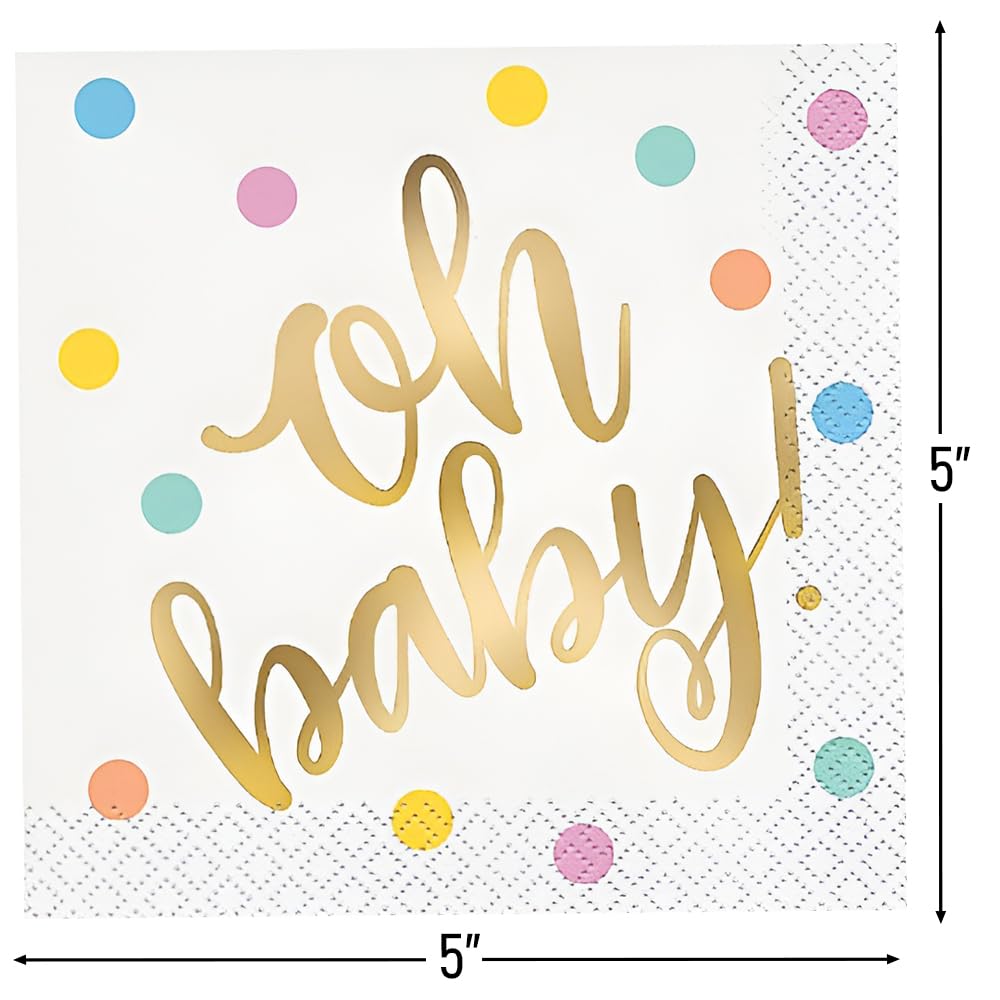 Fun Express Oh Baby Beverage Napkins - 16-Piece Licensed Baby Shower & Party Tableware Set - Perfect for Baby Showers, Birthday Parties & Celebrations