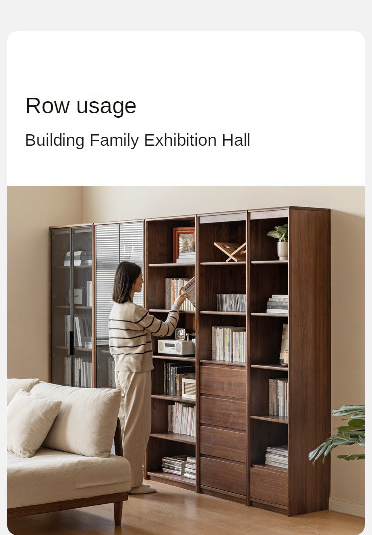 Black Walnut Solid Wood Bookcase - Free Standing Adjustable Bookshelf for Living Room, Office & Study | Modern Home Storage Furniture