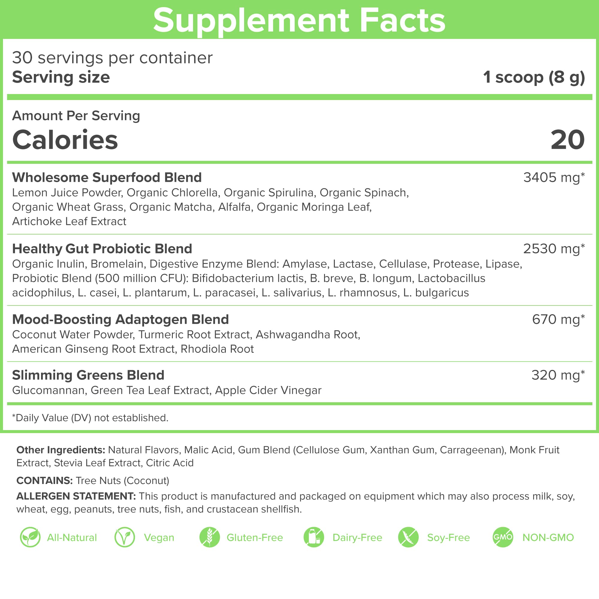 SkinnyFit Mango Splash Skinny Greens Superfood Powder - Natural Energy & Focus Booster with Spirulina & Chlorella, Reduces Bloating, 30 Servings - Perfect for Smoothies, Detox & Daily Wellness Routine