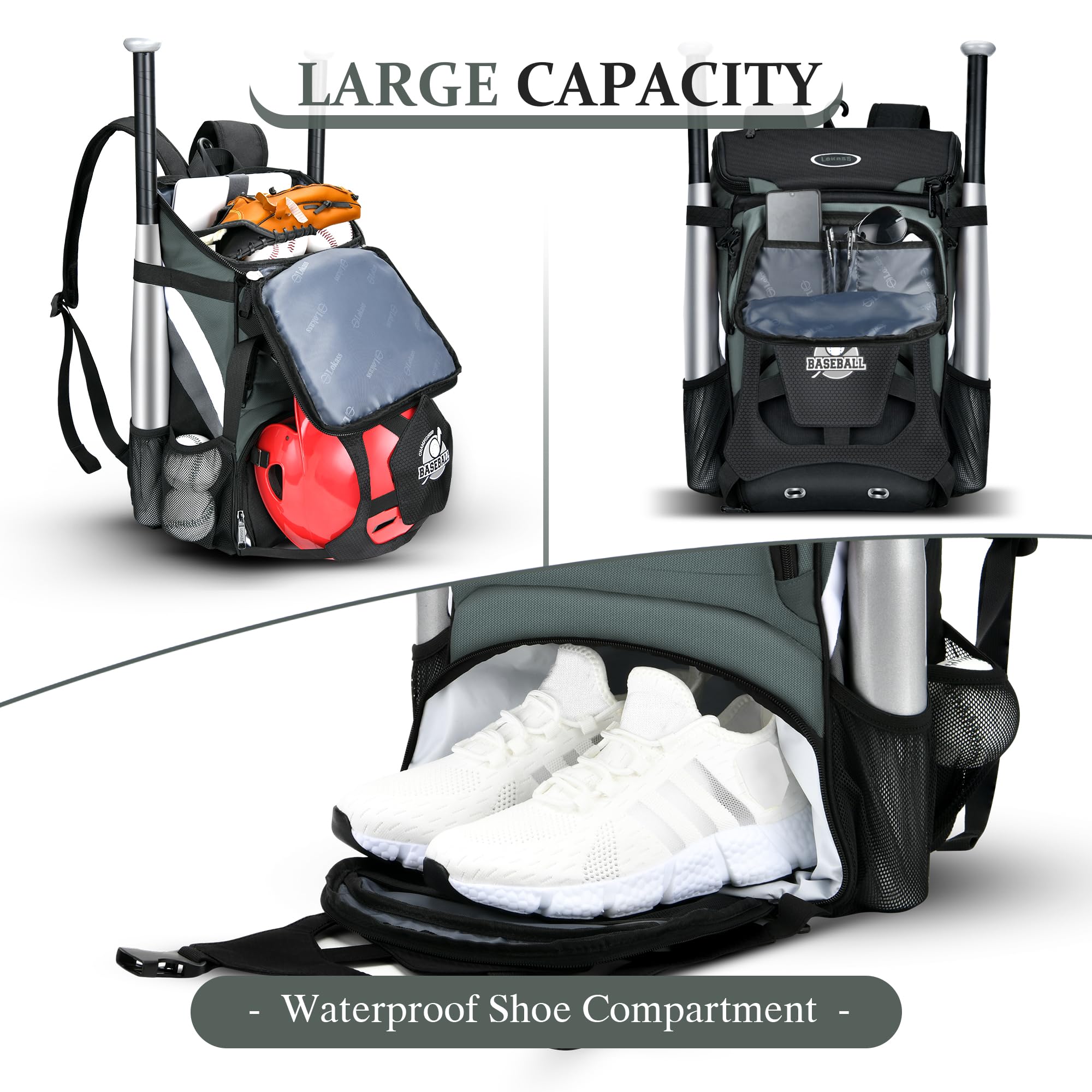 **Large Capacity Lightweight Baseball Backpack for Adults & Youth - Waterproof Softball Bag with Shoe Compartment, Fence Hook & Helmet Storage - Perfect for T-Ball, Batting Practice & Game Day Equipment**