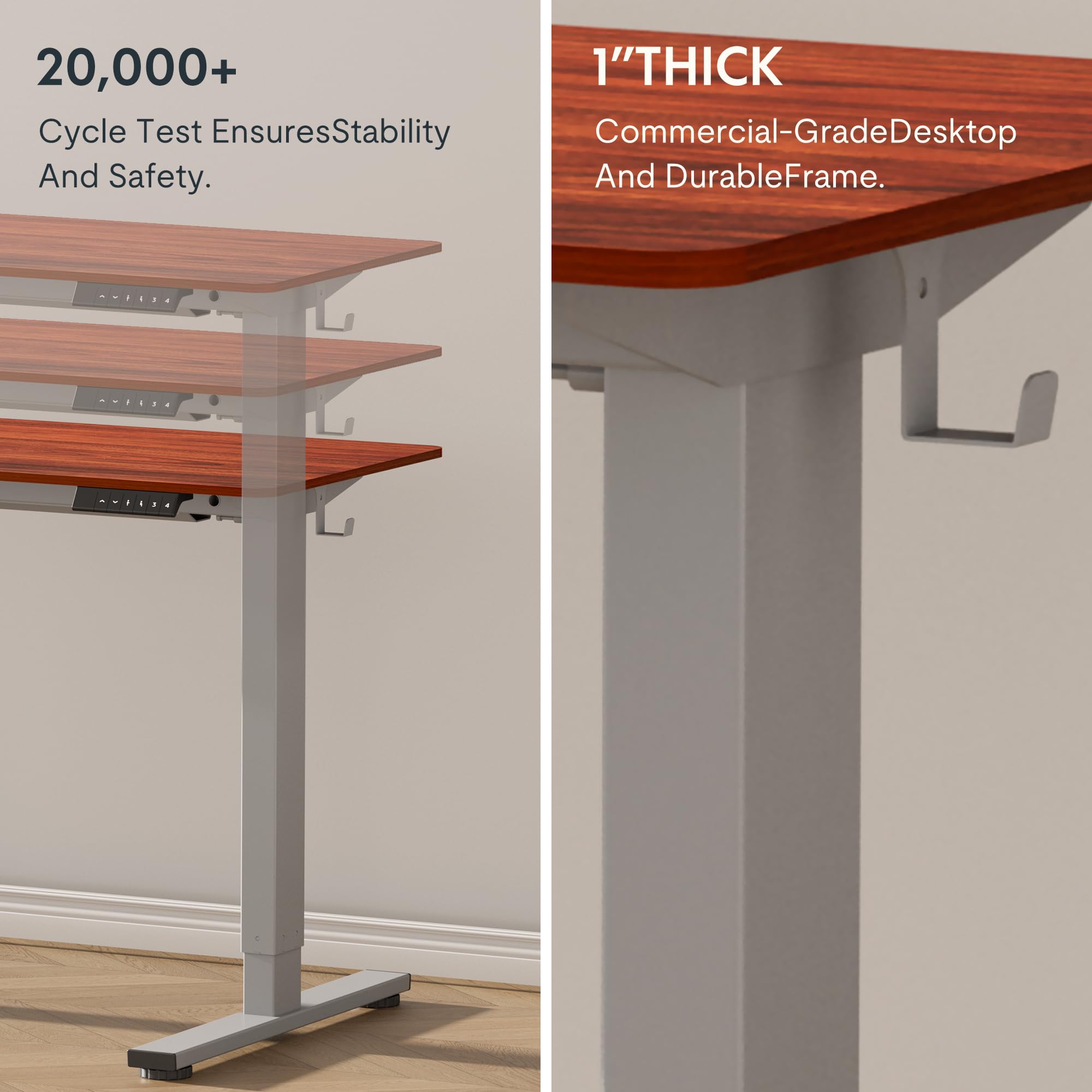 FLEXISPOT EN1 Electric Height Adjustable Standing Desk - 40 x 24 Inches One-Piece Seamless Desktop (Silver Frame & Mahogany Top) for Home Office, Gaming & Workspace Ergonomics - 2 Packages Included