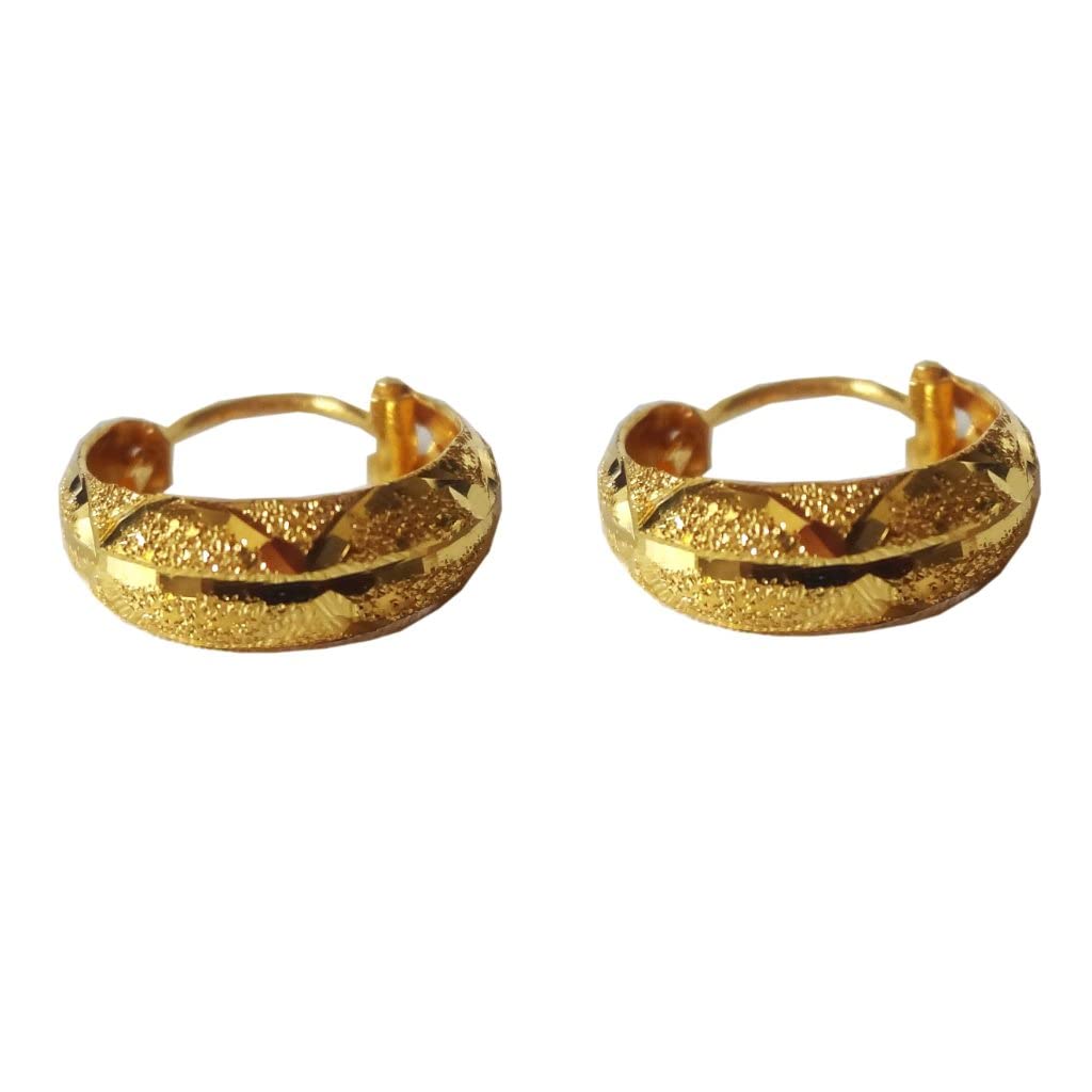 22K/18K Solid Gold Carved Basket Hoop Earrings - 17mm Height, 13mm Width - Certified Fine Gold Jewelry for Women, Girls, Men - Perfect for Weddings, Parties & Gifts