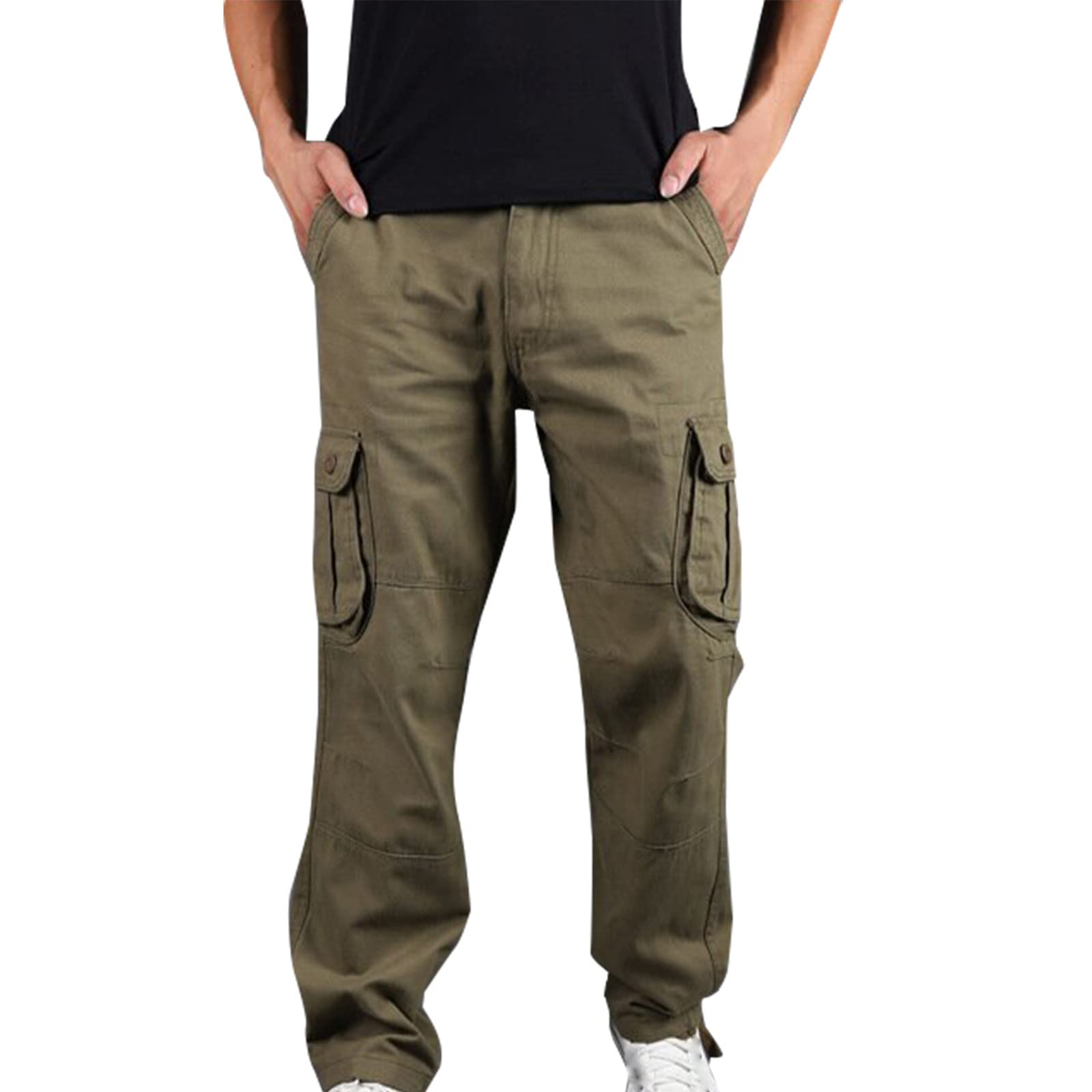 Men's Khaki Cargo Joggers - Durable Hiking Sweatpants with Knee Side Pockets, Flat-Front Training Pants for Outdoor Activities & Gym Workouts