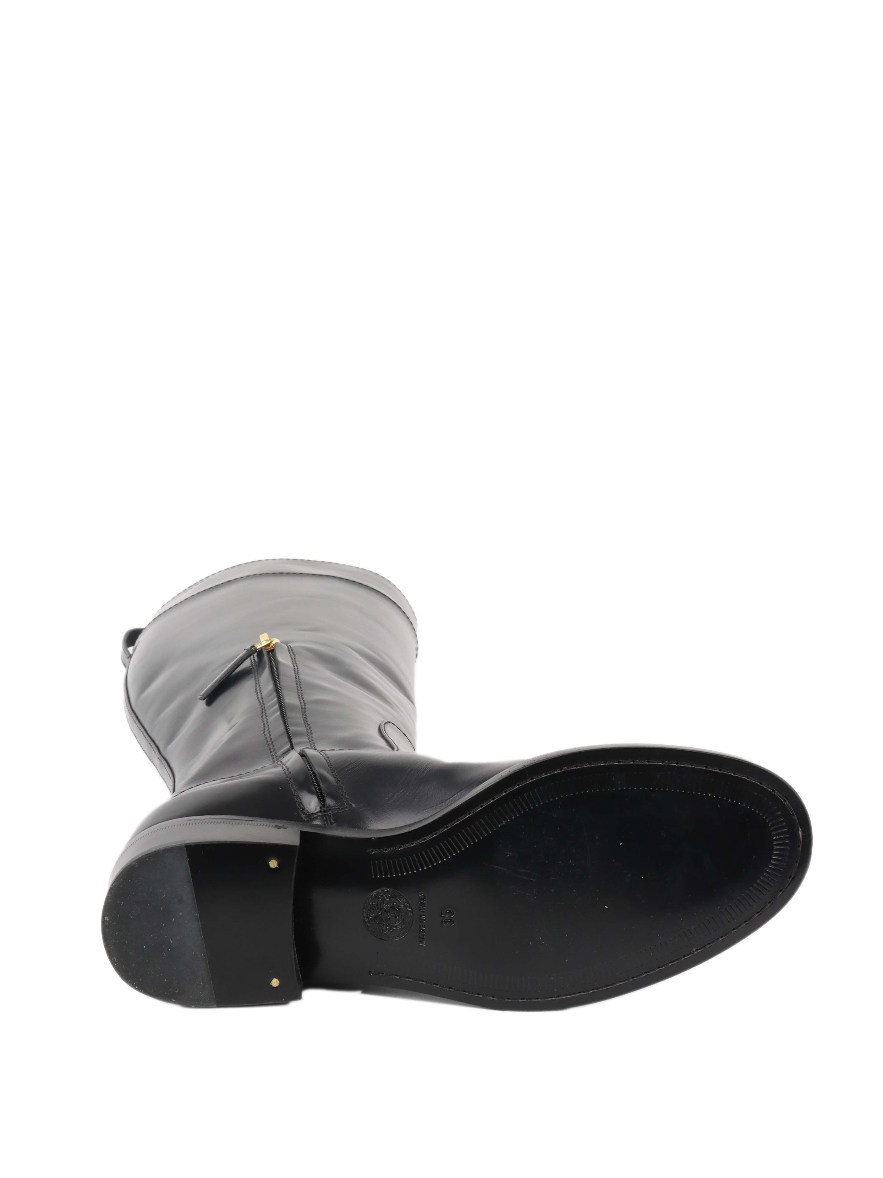 Versace Black Leather Riding Boots for Women - Stylish Equestrian & Fashion Boots for Horseback Riding & Everyday Wear