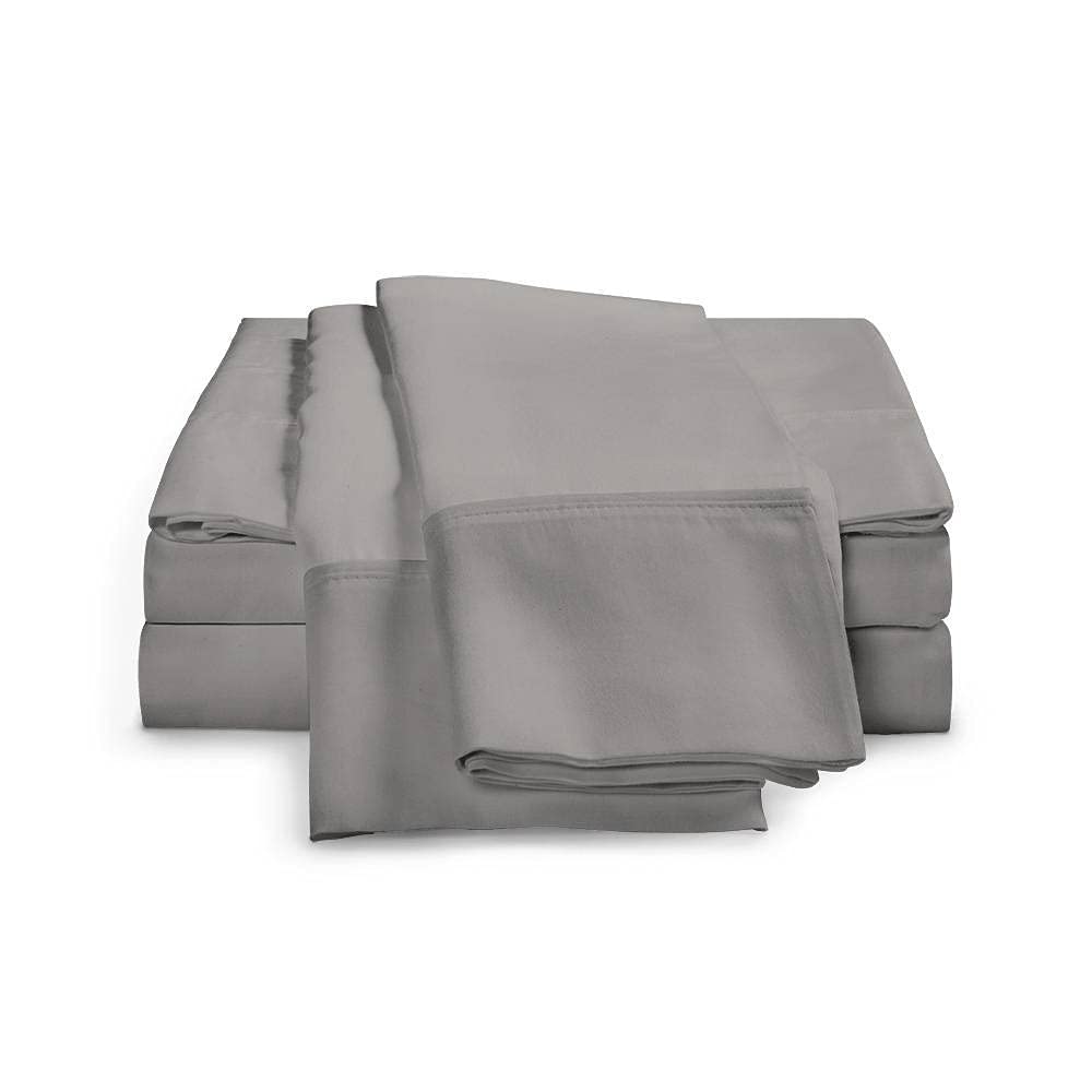 400 Thread Count Luxury 100% Egyptian Cotton Bed Sheet Set - Deep Pocket Fitted Sheet, Flat Sheet & Pillowcase - Twin Size Grey - Soft Breathable Bedding for Hotel Comfort at Home