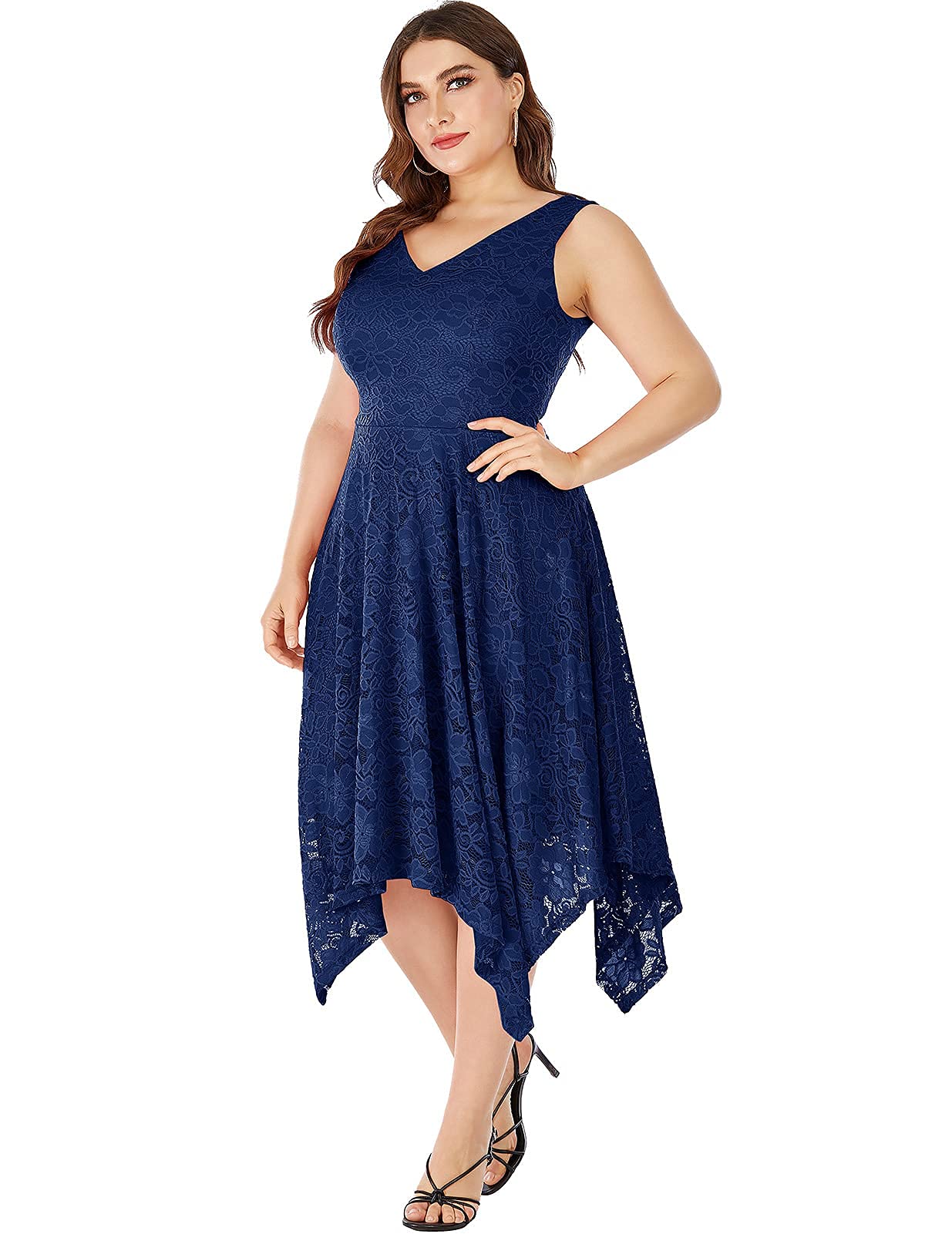 Meetjen Women's Elegant Lace Cocktail Party Dress 2025 | Handkerchief Hem Bridesmaid & Prom Formal Gown | Wedding Guest, Evening Gala & Special Occasion Dresses
