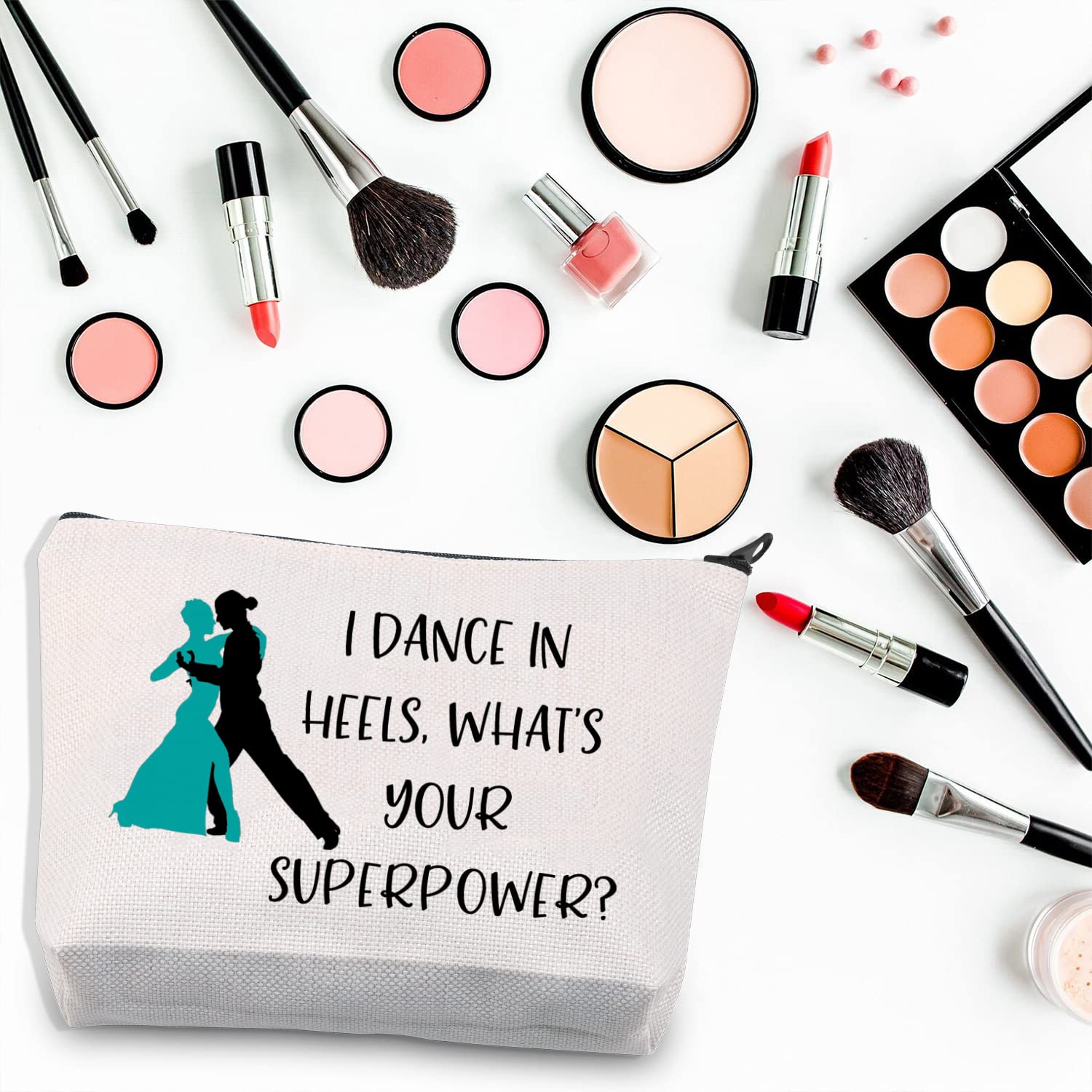 PLITI Ballroom Dancer Gift - Ballroom Dance Teacher Makeup Bag for Dance Heels Superpower - Zipper Pouch for Dance Accessories, Perfect for Dance Classes, Competitions & Practice Sessions
