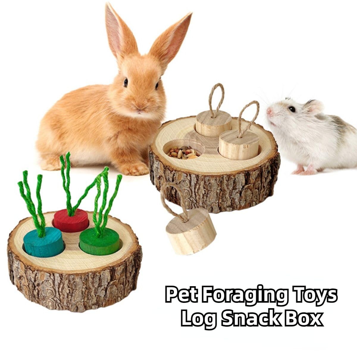 3-in-1 Wooden Small Animal Foraging Toys - Interactive Treat Dispenser Enrichment Toys for Guinea Pigs, Hamsters, Rabbits, Chinchillas, Rats & Gerbils (Colorful) - Stimulate Natural Foraging Instincts & Keep Pets Entertained