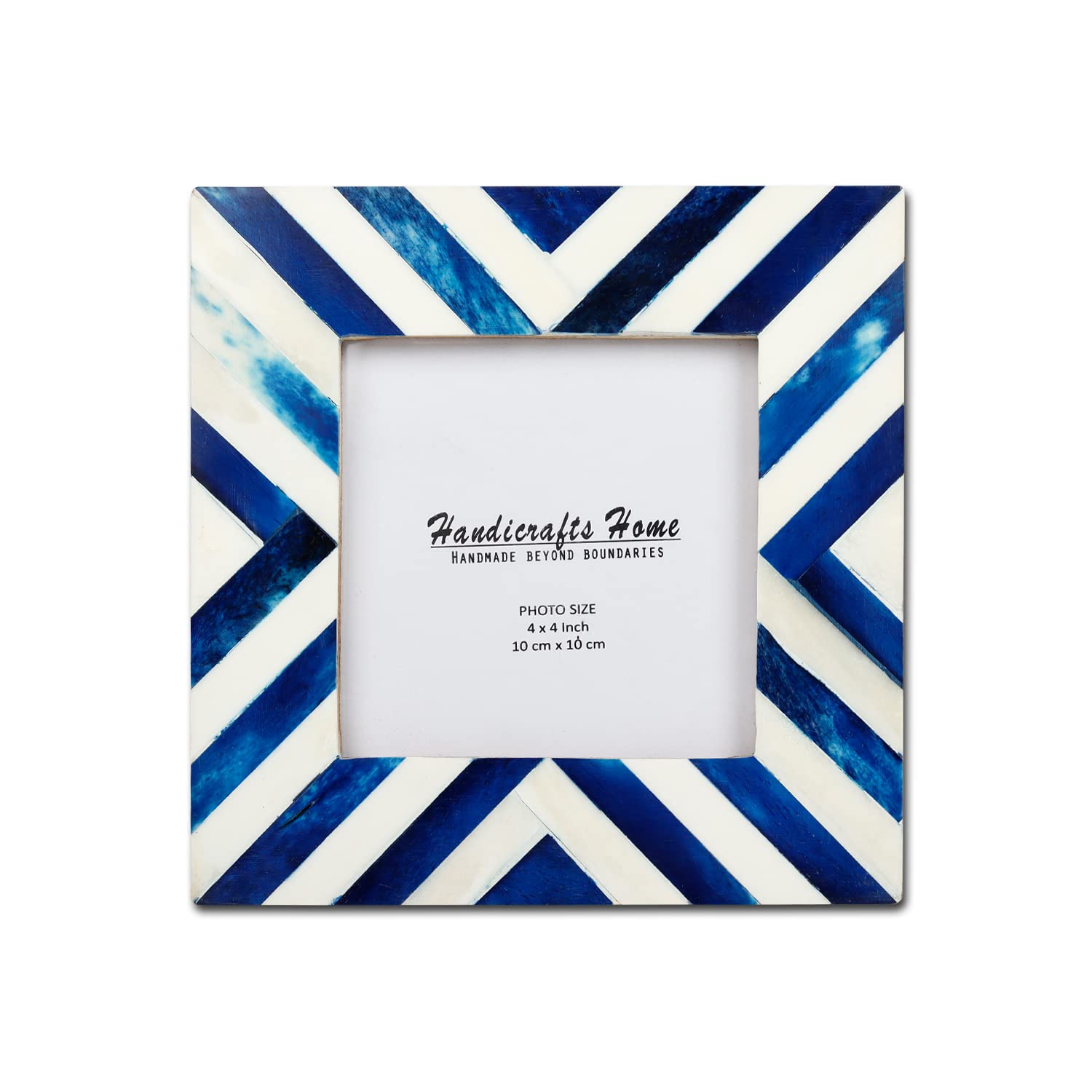 Handmade Chevron Pattern Photo Frame - Blue 4x4 Inch Wooden Picture Frame for Wall Decor, Handcrafted Home Gift for Weddings, Anniversaries & Housewarming | Perfect for Living Room, Bedroom & Office Display