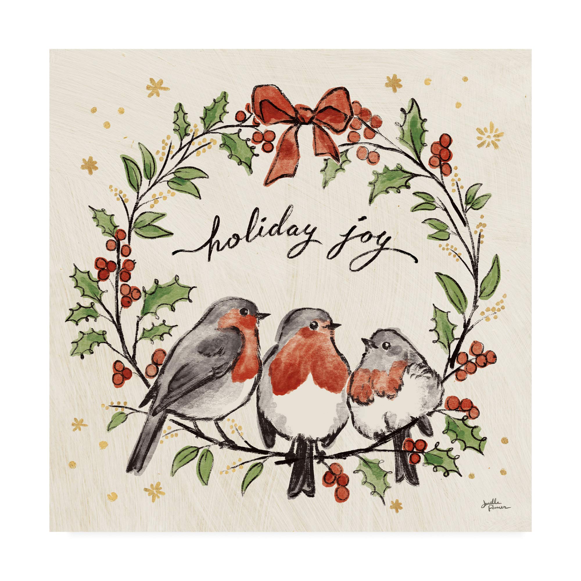 Janelle Penner Christmas Lovebirds IV Fine Art Print - 18x18 Inches - Romantic Holiday Decor for Home, Office & Gifts