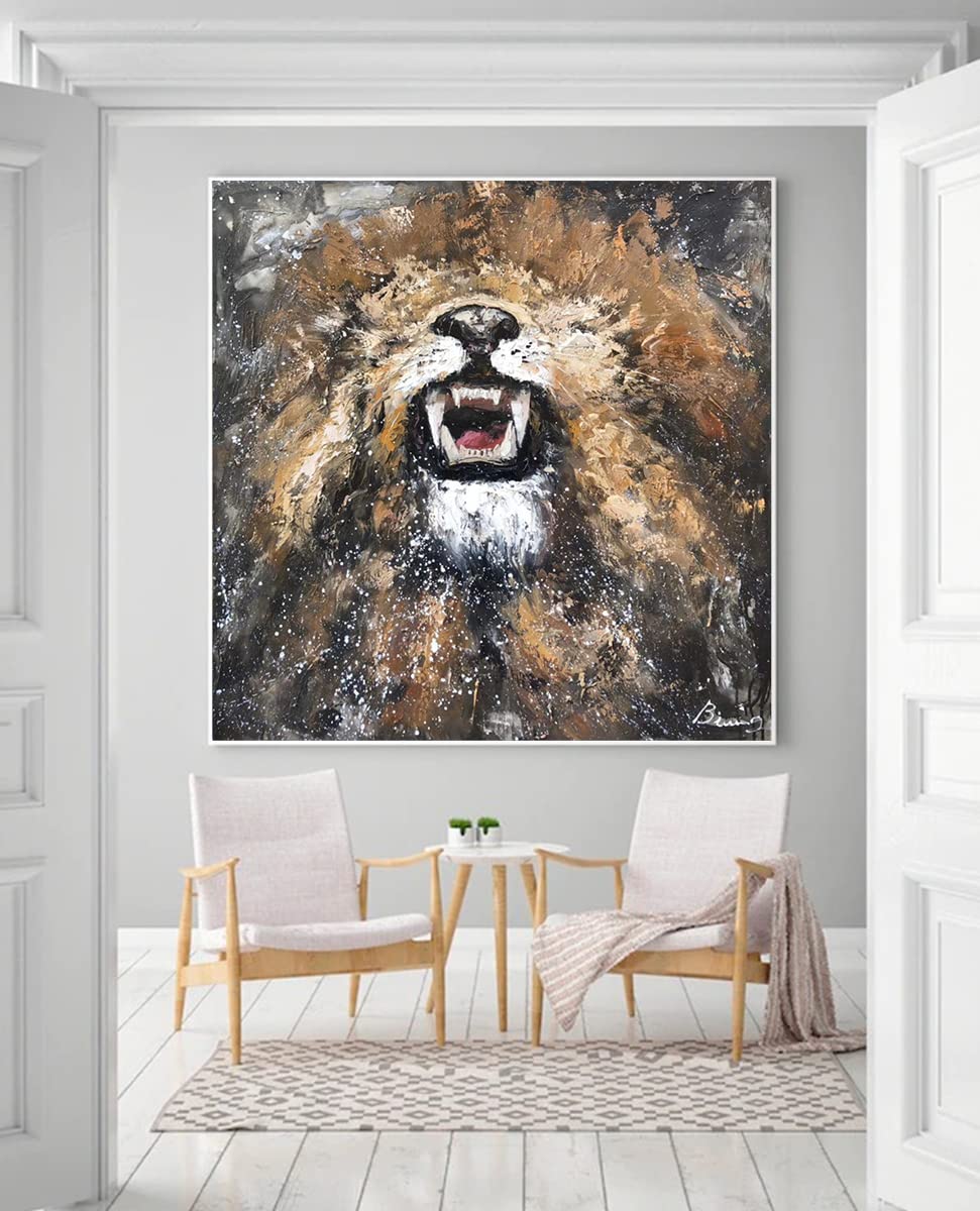 Custom Hand-Painted Lion Original Oil Painting on Canvas - 30x30 Inches (76x76cm) Unstretched - Unique Artwork Gift for Home & Office Decor | Wall Art for Living Room, Bedroom, or Gallery Display