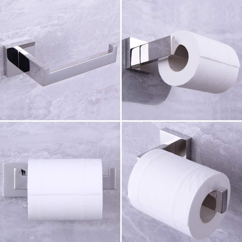 3-Piece Polished Stainless Steel Bathroom Hardware Set - Wall Mounted Towel Ring, Toilet Paper Holder & Robe Hooks | Modern Bathroom Accessories Kit for Home & Hotel Use