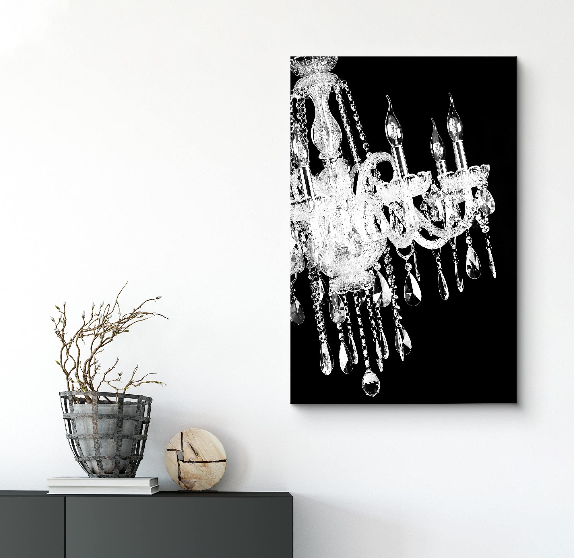 Wall26 Black & White Crystal Silhouette Canvas Print - Modern Digital Wall Art with Swinging Lights for Living Room, Bedroom & Office Decor - 32x48 Inch Framed Artwork | Perfect for Creating a Chic, Relaxing Atmosphere in Home or Workspace