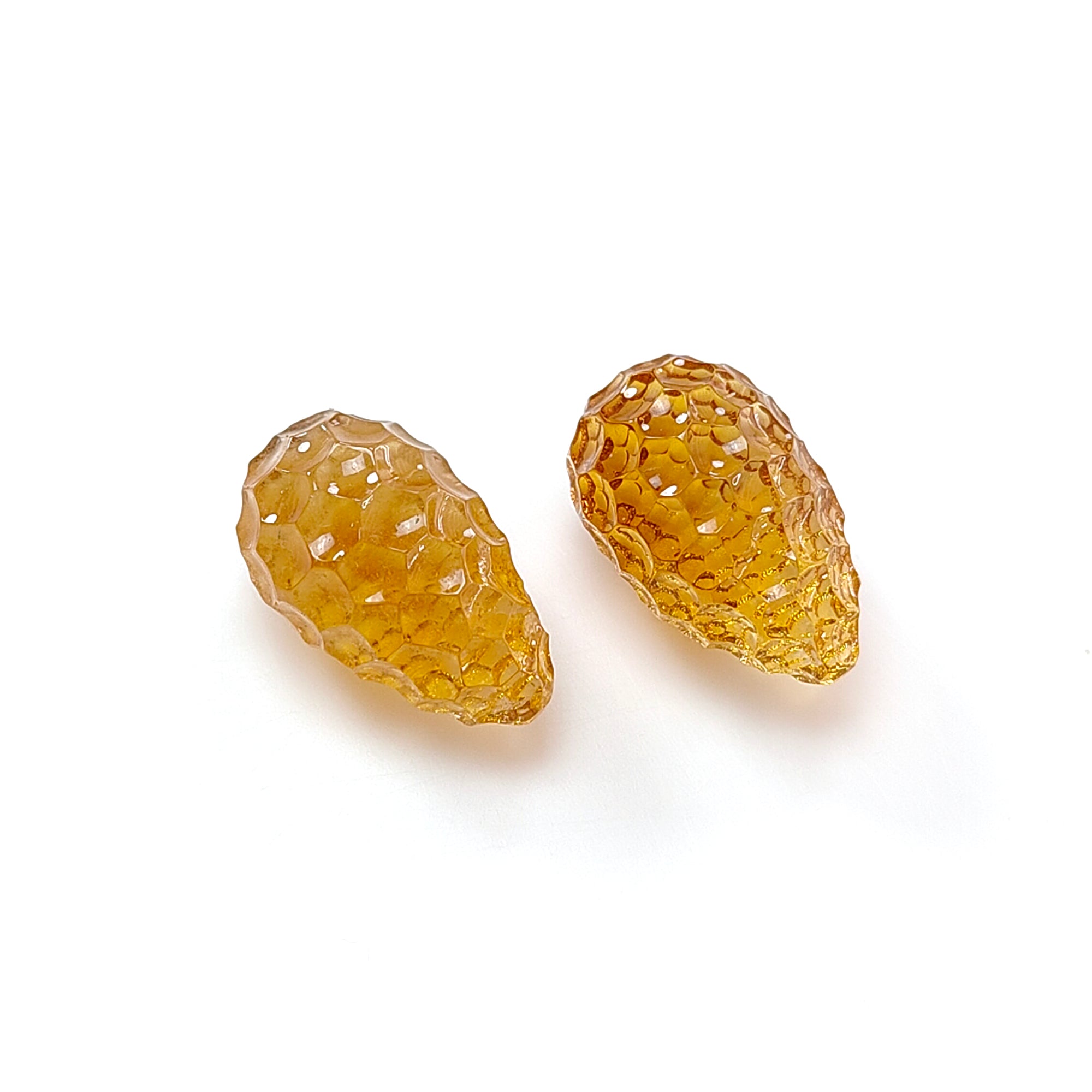 Natural Untreated Yellow Citrine Gemstone Carving - 22.70cts Hand Carved Teardrop Shape 17mm Pair, November Birthstone Jewelry for Necklace Pendant & Earrings - Perfect Gift for Birthdays, Anniversaries and Spiritual Healing