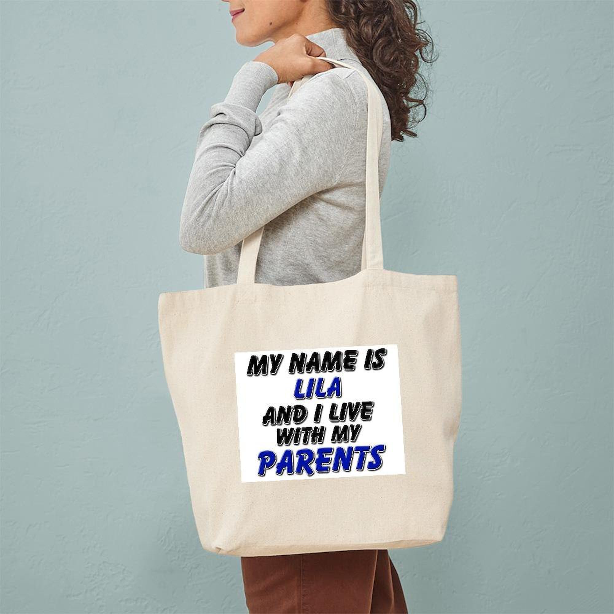 My Name Is Lila And I Live With My Parents - Funny Natural Canvas Tote Bag | Reusable Grocery Shopping Bag for Women, Work, School & Beach
