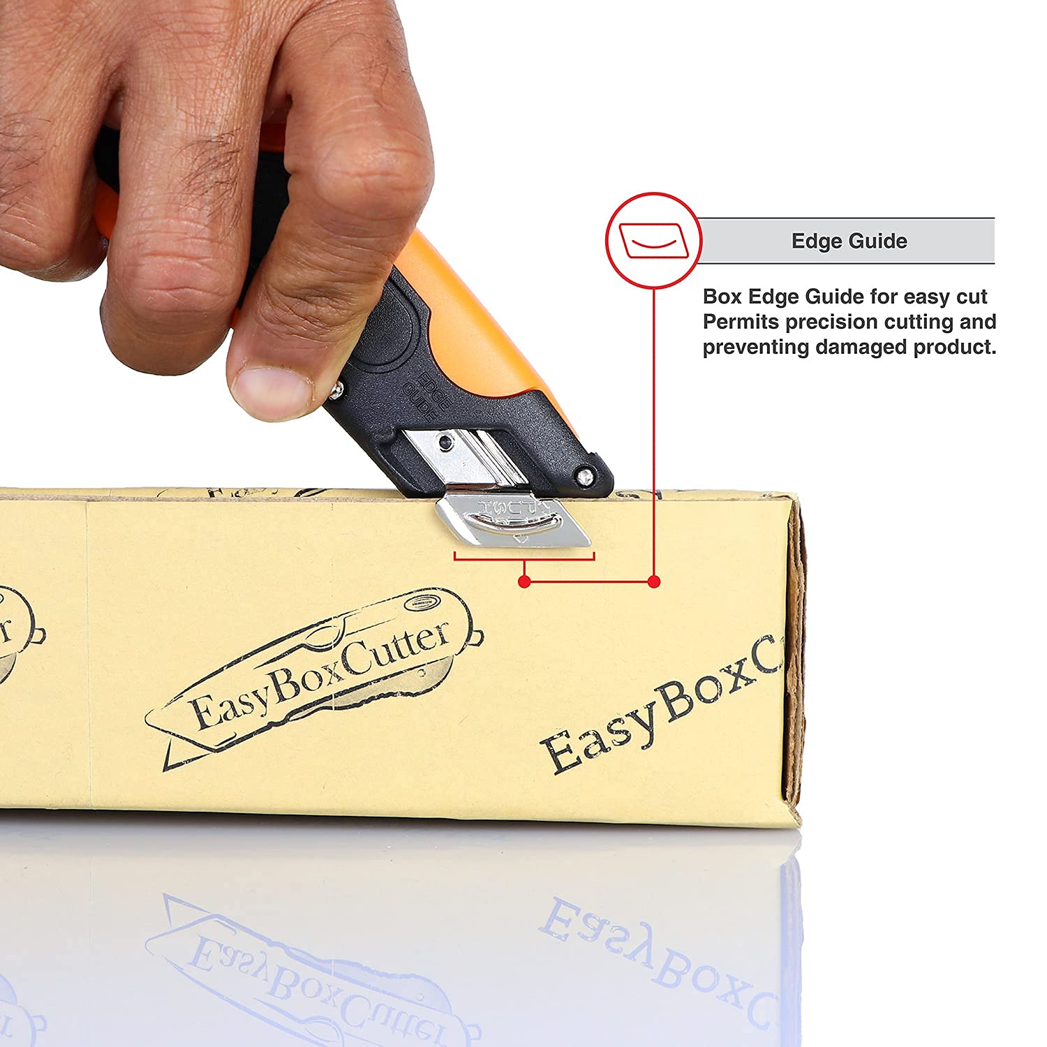 Professional Modern Box Cutter with 3 Adjustable Blade Depth Settings, Squeeze Trigger, Edge Guides, Holster & Lanyard - Includes Extra Blades (1000 Orange) - Perfect for Warehouse, Shipping, Moving & DIY Projects