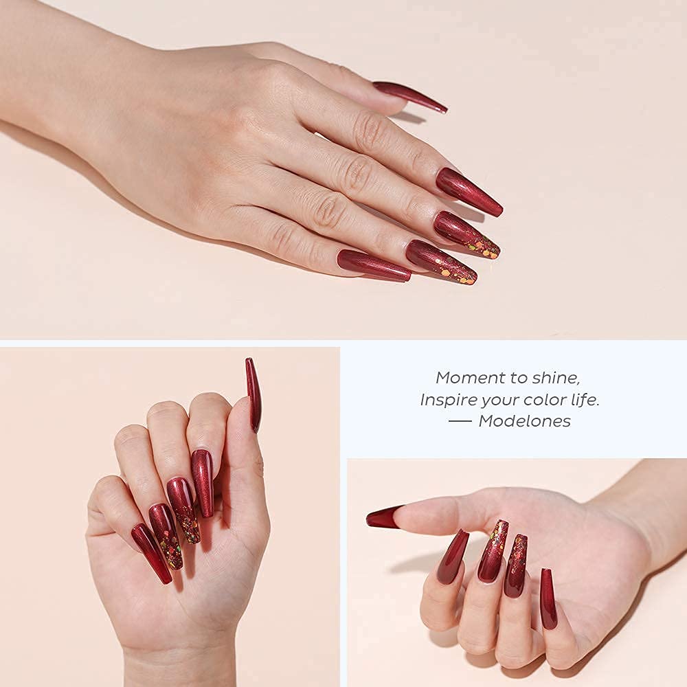 Modelones Red Gel Nail Polish Kit - 15ML (0.5 Fl Oz) Burgundy Dark Red Soak Off LED UV Gel Polish for Long Lasting Manicure | Perfect for Salon, Home Nail Art & DIY Gel Nails