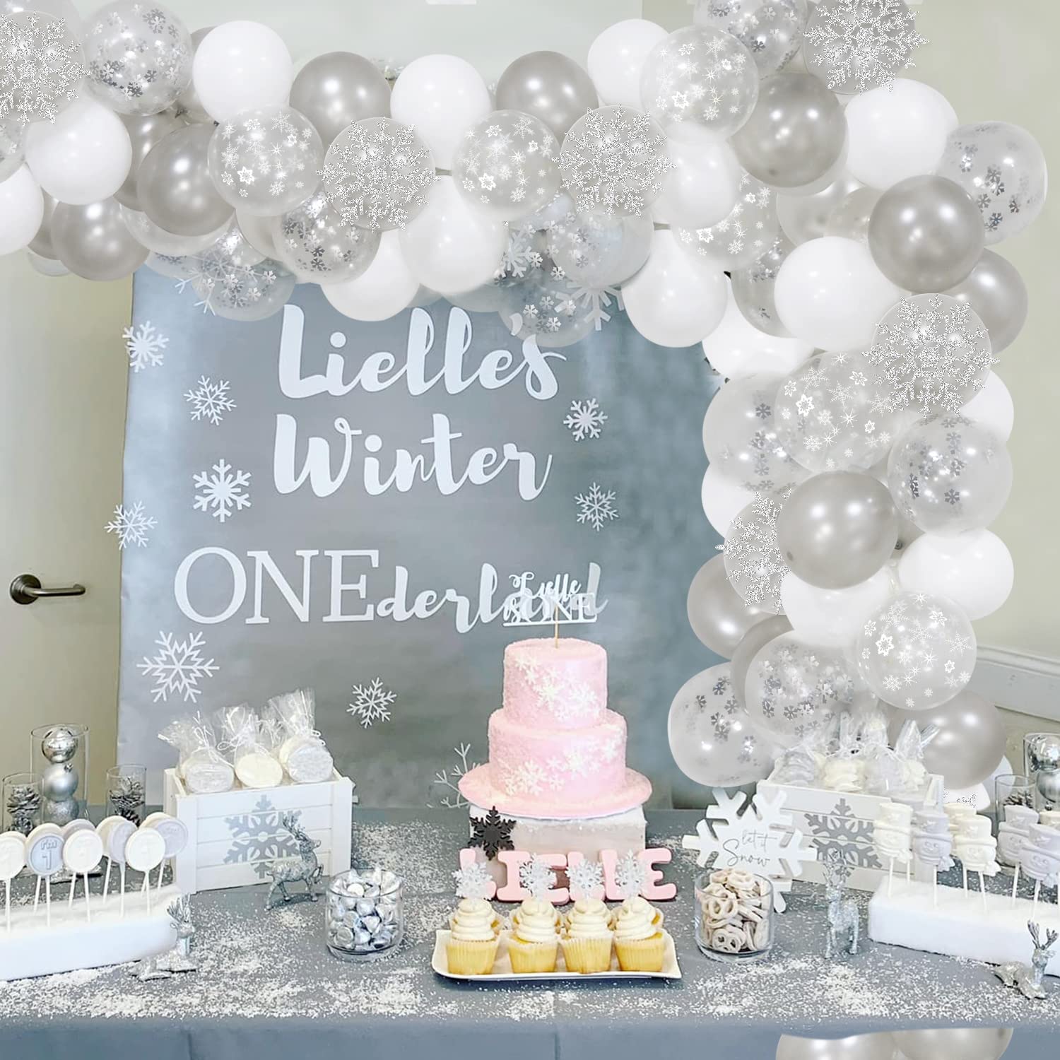 Silver Snowflake Balloons Garland Arch Kit with Confetti - Winter Wonderland Party Decor for Baby Shower, Birthday & Holiday Celebrations | Perfect for Indoor Winter Weddings, Christmas Decorations & New Year's Eve Parties