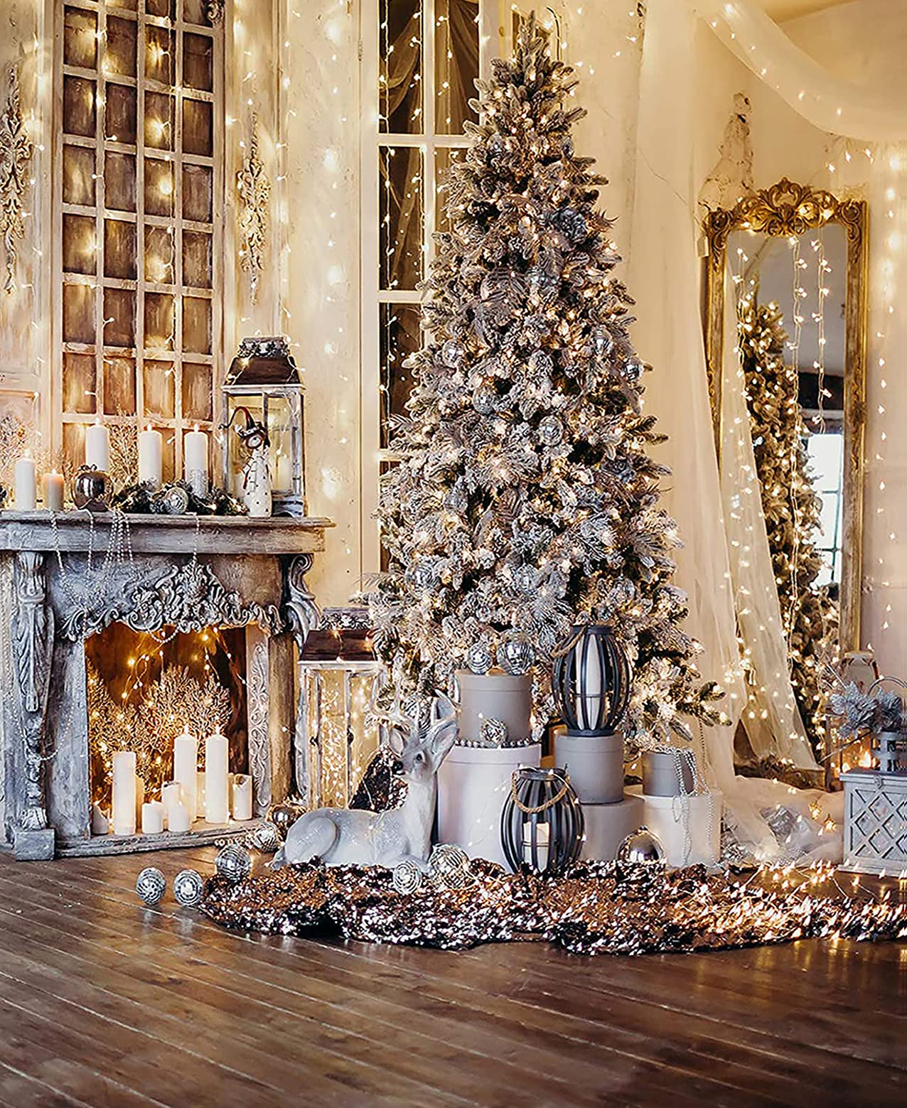 CHAIYA 6x8FT Christmas Fireplace Backdrop Banner - Holiday Party Decorations for Family Gatherings & New Year Photos - Perfect for Christmas Home Decor, Festive Backgrounds & Social Media Photography