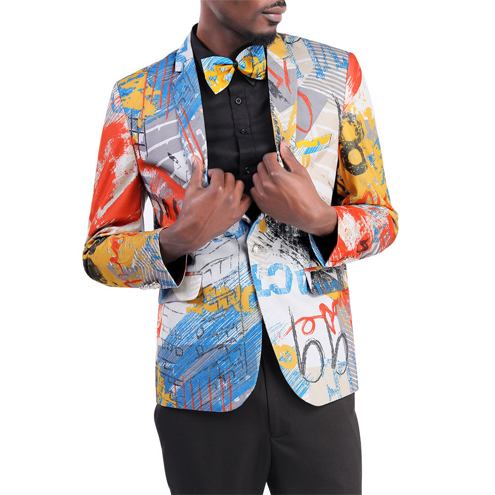 Slim Fit Print Blazer for Men - Stylish Motley Pattern Jacket for Business, Office, and Casual Wear