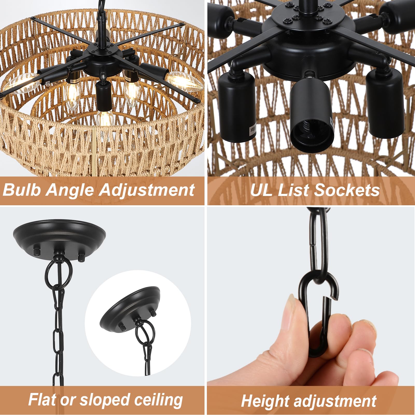 6-Light Boho Rattan Chandelier - 20