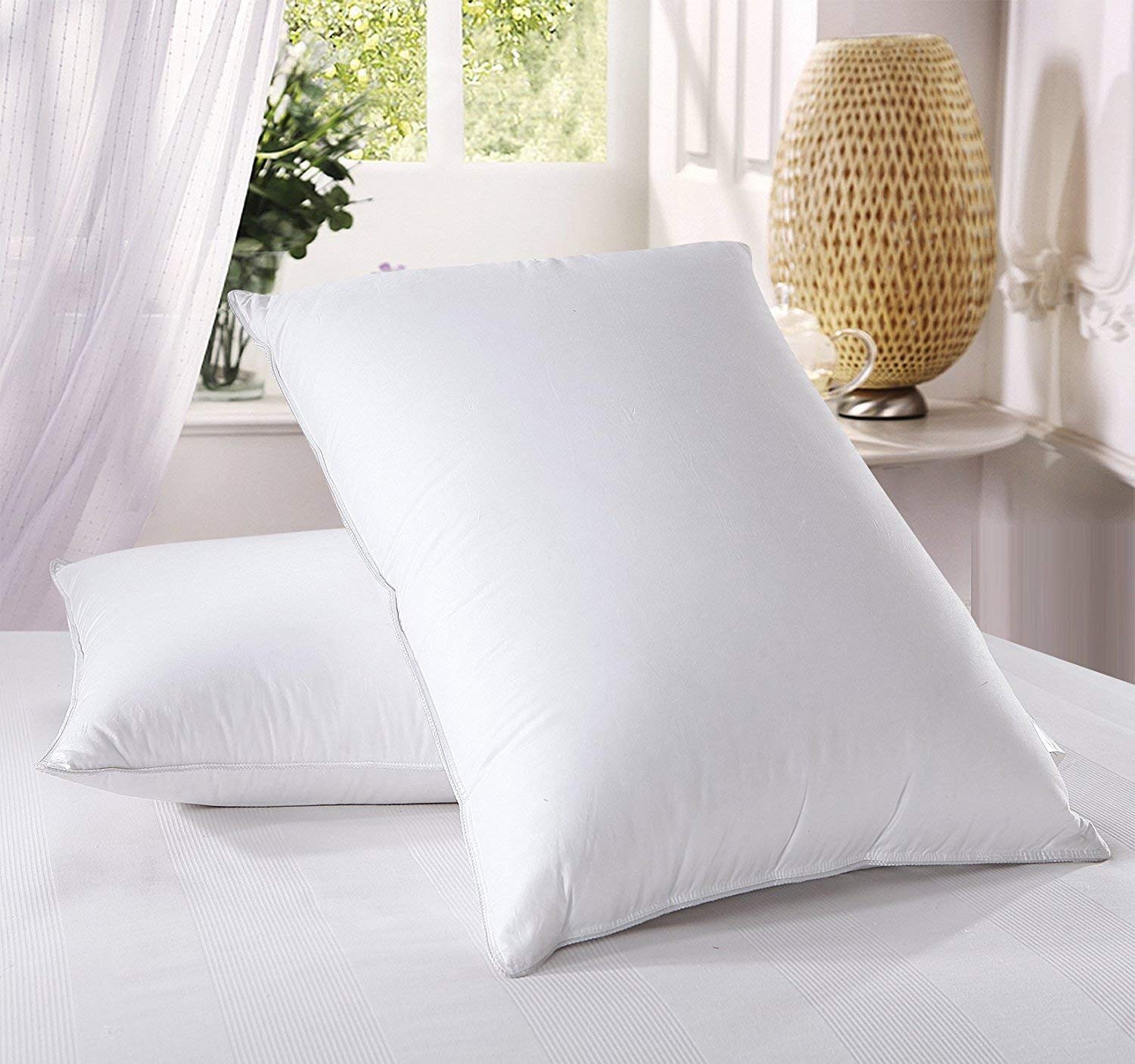 Royal Hotel Down Pillow Set - 2 Pack, 100% Cotton 500TC, Extra Firm for Back Sleepers