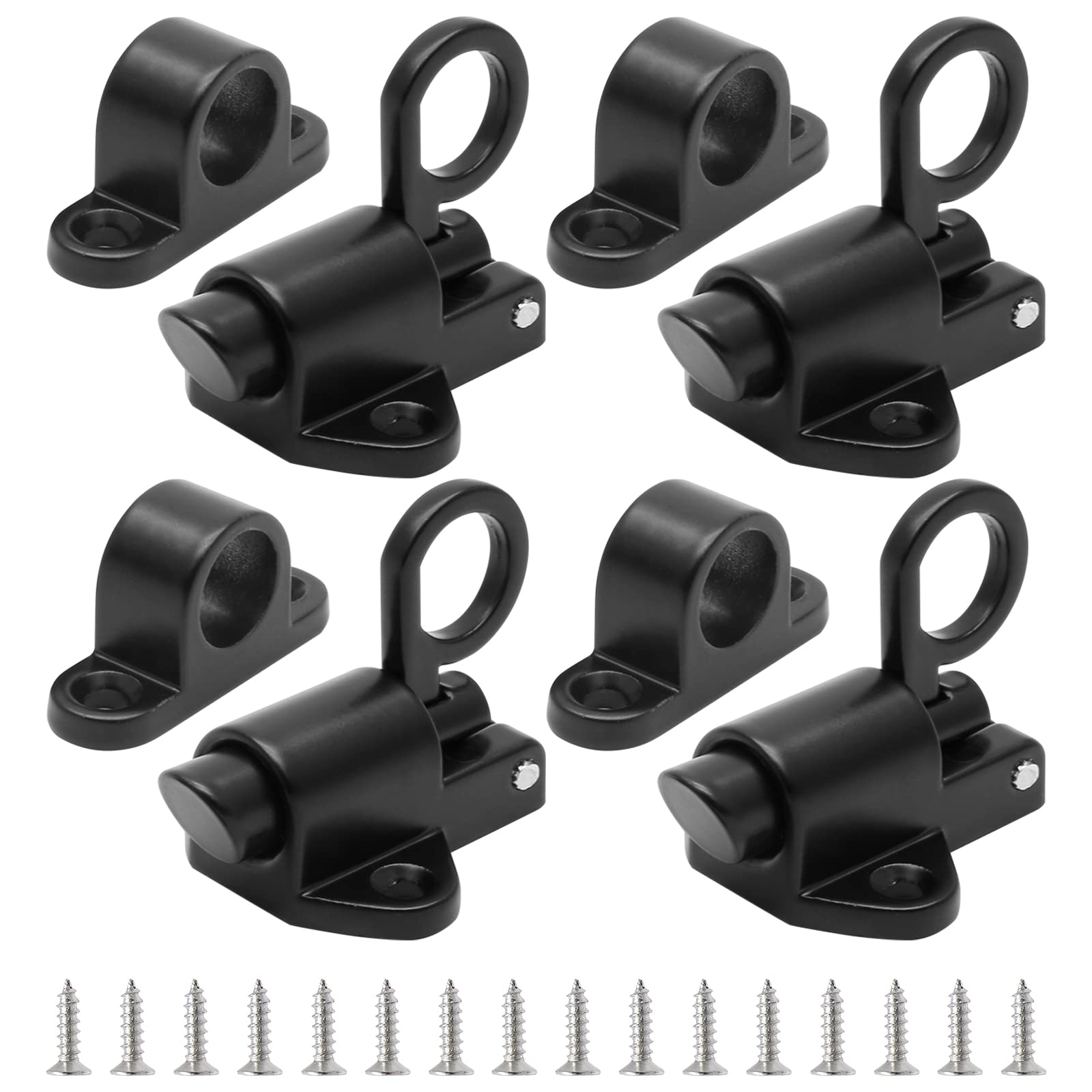 4-Pack Self-Closing Door Latches - Heavy Duty Spring Loaded Bolt Latch with Security Pull Ring - Automatic Window, Shed & Gate Door Lock (Black) - Ideal for Home Security, Barns, Storage Units & Outdoor Buildings