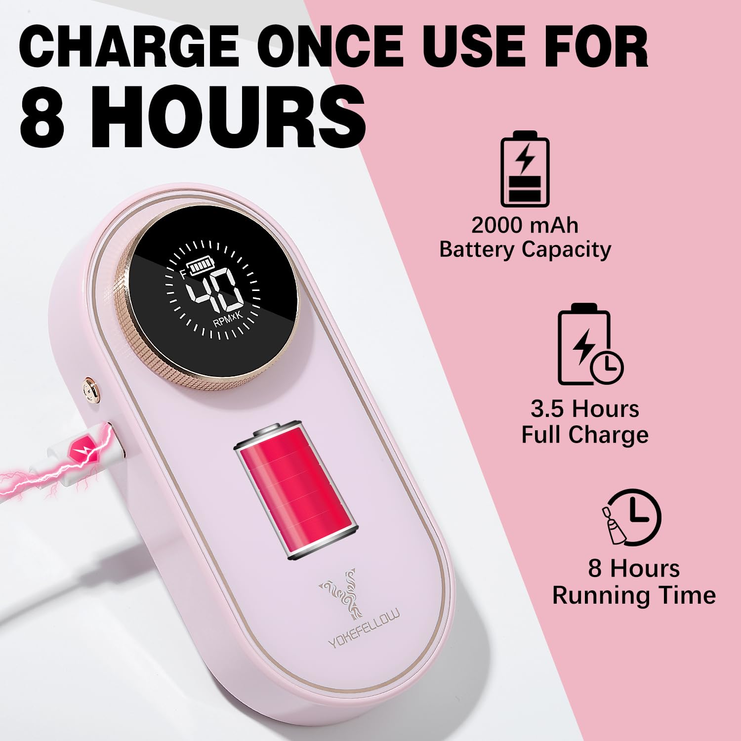 YOKE FELLOW Professional Electric Nail Drill Machine - 40000 RPM Nail File with 12 Drill Bits for Acrylic Nails, Manicure & Pedicure | Perfect for Home Salon, Nail Art & DIY Nail Care