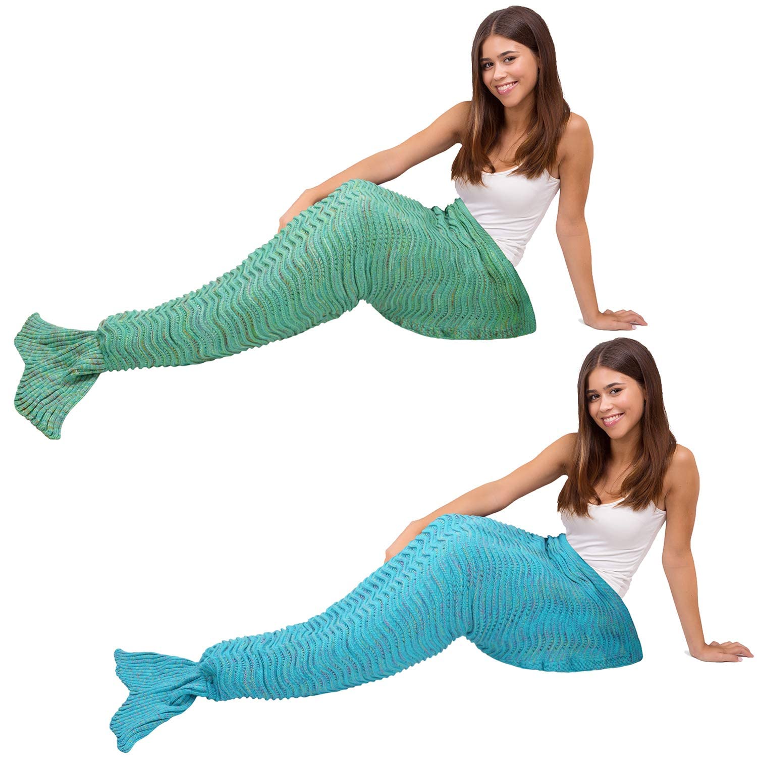 Mermaid Tail Blanket for Women & Teens - Soft Cozy Blue Green Sequin Scale Design - Perfect for Bedroom, Lounge, Movie Nights & Photo Shoots