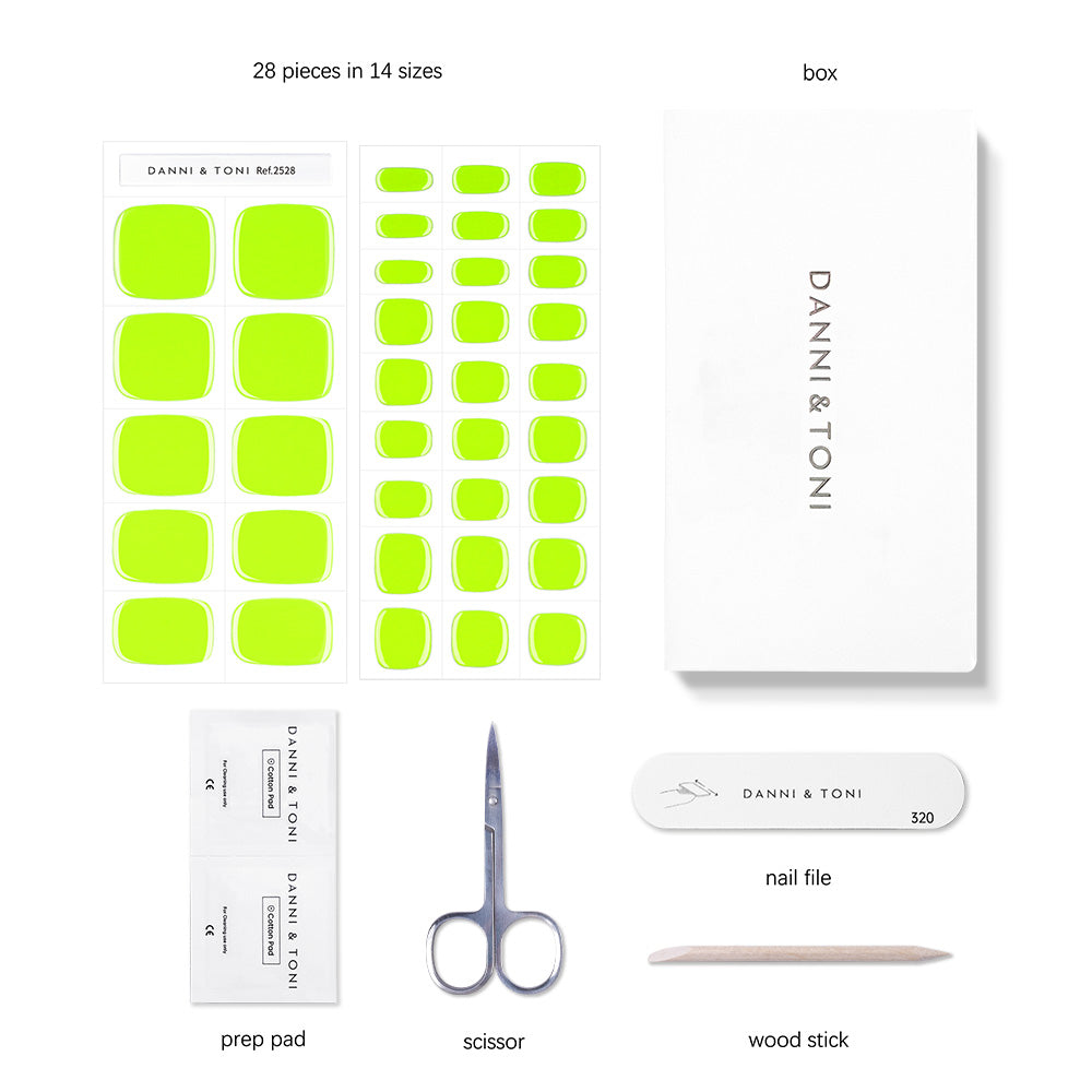 Bright Lime Green Semi-Cured Gel Pedicure Nails - Long-Lasting & Glow in The Dark | Perfect for Summer Pedicures, Nail Art & DIY Manicures at Home