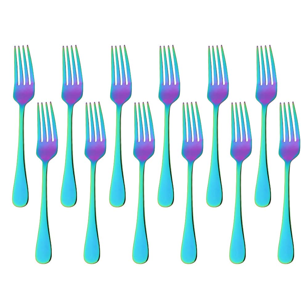 12-Piece Rainbow Colored Salad Forks Set - 6.5 Inch Stainless Steel Matte Titanium Small Dinner Forks | Dishwasher Safe | Perfect for Home, Restaurants, Weddings & Parties | Elegant Dessert Forks for Everyday Dining & Special Occasions