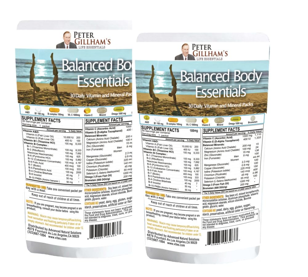 Balanced Body Essentials Daily Multi Vitamins & Minerals Supplement Pack (60 Packets) - Supports Digestion, Immunity, Skin, Bone & Brain Health - Ideal for Active Lifestyles & Wellness Routines