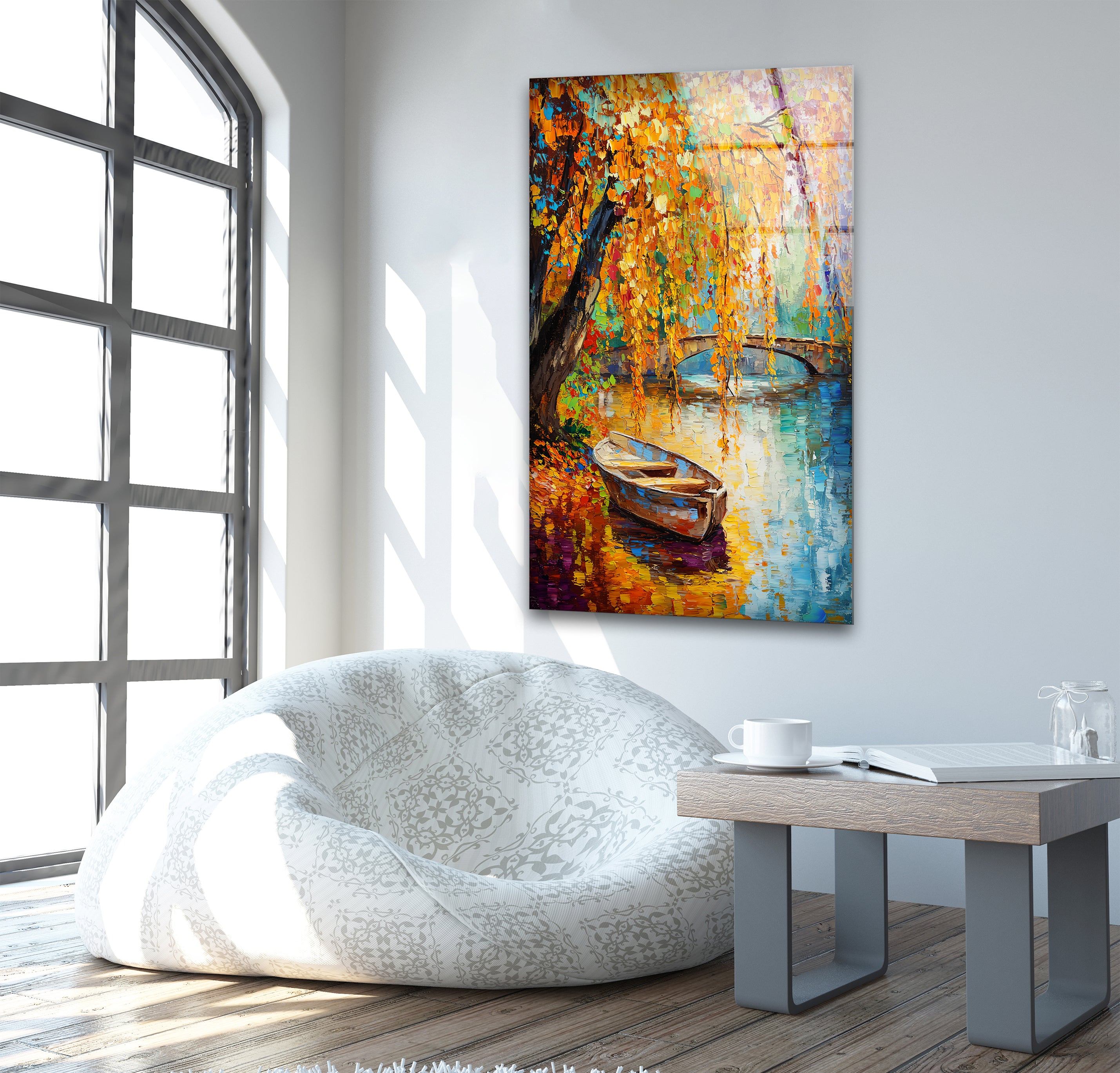 Vibrant Afremov Boat Painting - Stunning Glass Wall Art for Home & Office Decor - Perfect for Living Room, Bedroom, or Gift