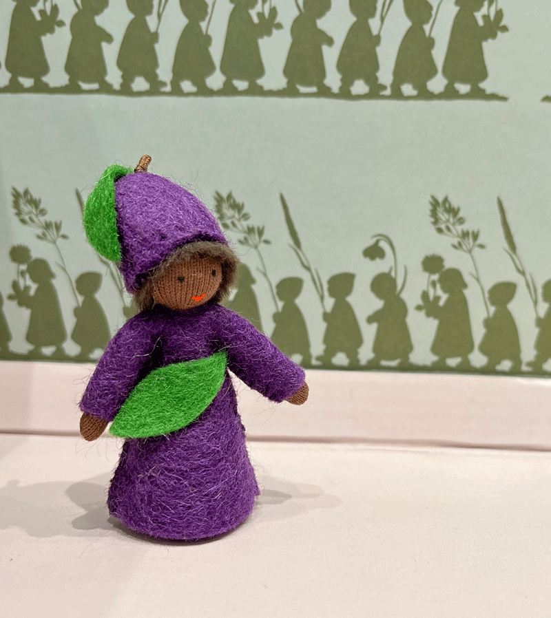 Dark Skin Plum Waldorf Felt Flower Fairy - Handmade Natural Fiber Doll for Waldorf & Montessori Play, Home Decor, and Gift Giving