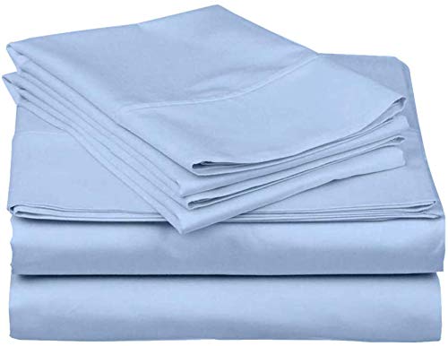 Full XL Cotton Sheets Set - 400 Thread Count 4-Piece Bedding for Deep Pocket Mattress | Light Blue Solid Color for Cozy Sleep