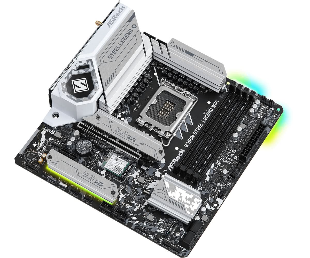 ASRock B760M Steel Legend WiFi DDR5 Micro ATX Motherboard - Intel LGA 1700 Socket, PCIe 4.0, Dual M.2, 2.5Gb LAN - Perfect for Gaming PC Builds & Content Creation Workstations