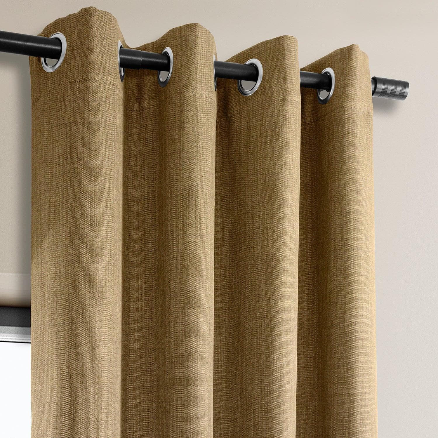 Butterscotch Grommet Textured Faux Linen Blackout Curtains for Living Room & Bedroom - Light Blocking Thermal Insulated Window Drapes for Home Decor