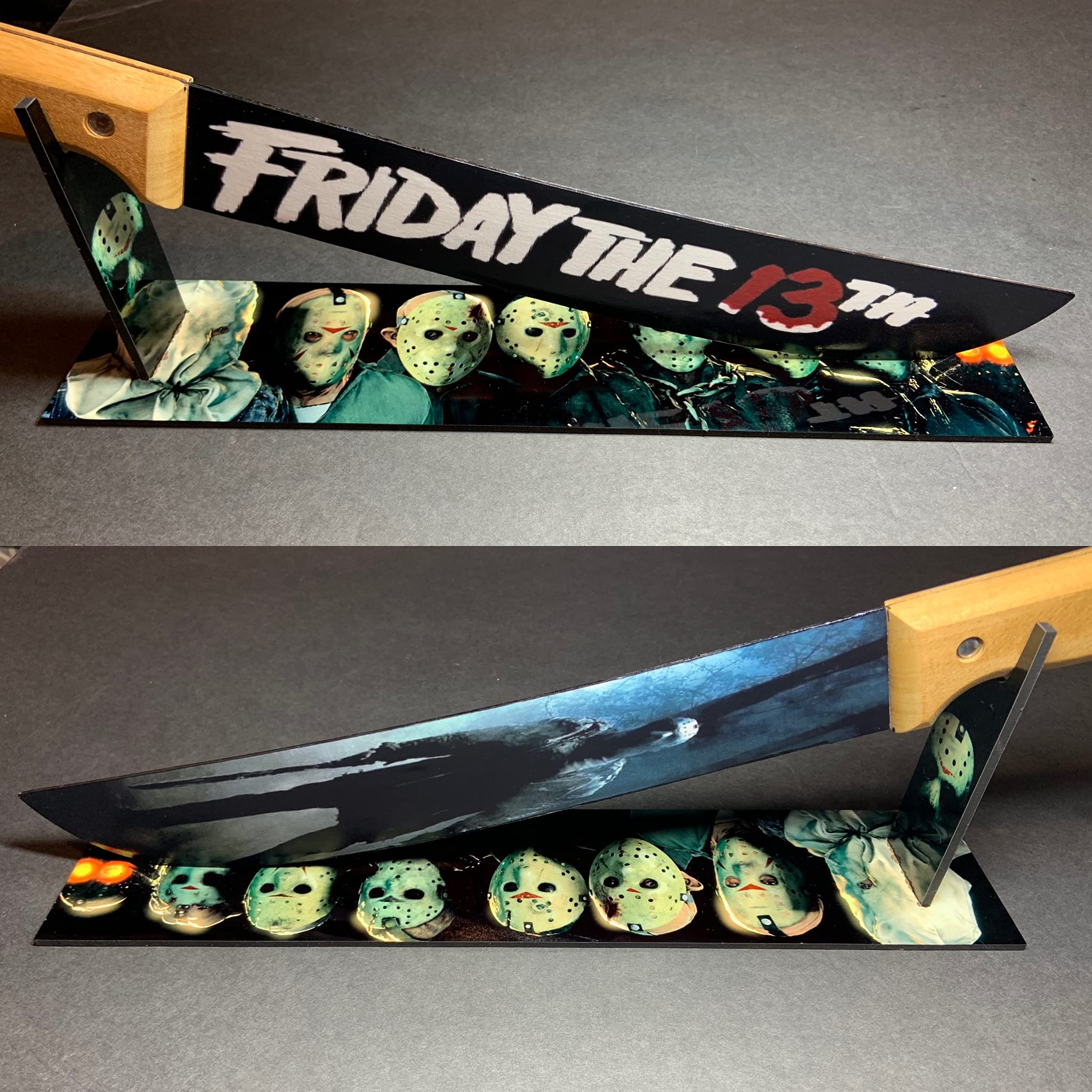 Jason Voorhees Friday the 13th Machete Replica with Sublimated Stand - Perfect for Horror Movie Collectors, Halloween Decor & Cosplay Props