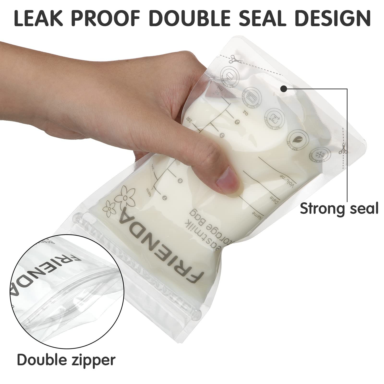 400 Count Breastmilk Storage Bags - 7 oz Leak Proof Double Seal Breast Milk Bags for Pumping & Freezing | Self Standing Design for Easy Storage | Perfect for Nursing Moms & Traveling