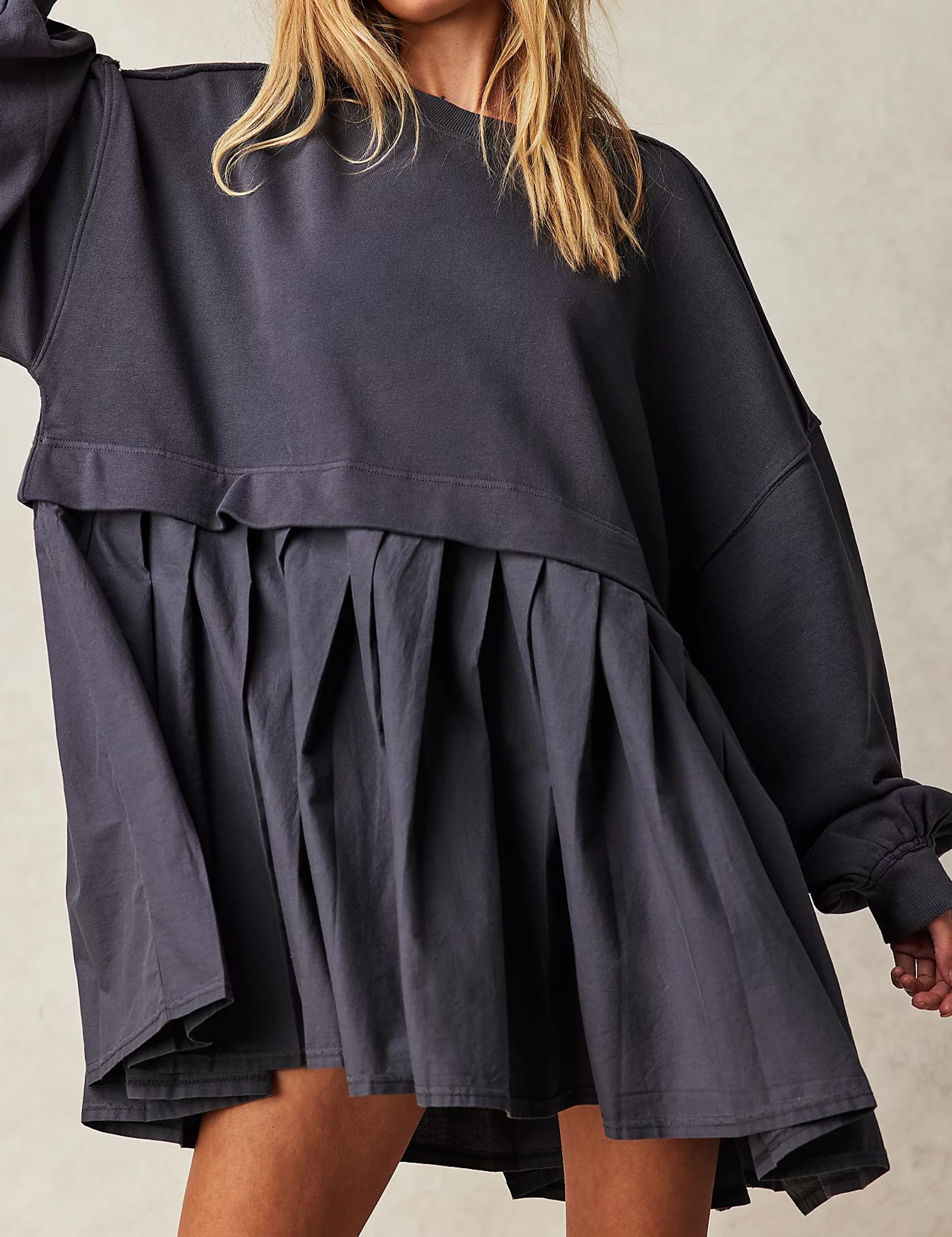Ugerlov Women's Oversized Sweatshirt Dress - Long Sleeve Crewneck Pullover Tops for Casual Wear, Loungewear & Street Style | Relaxed Fit Mini Sweater Dress for Fall & Winter