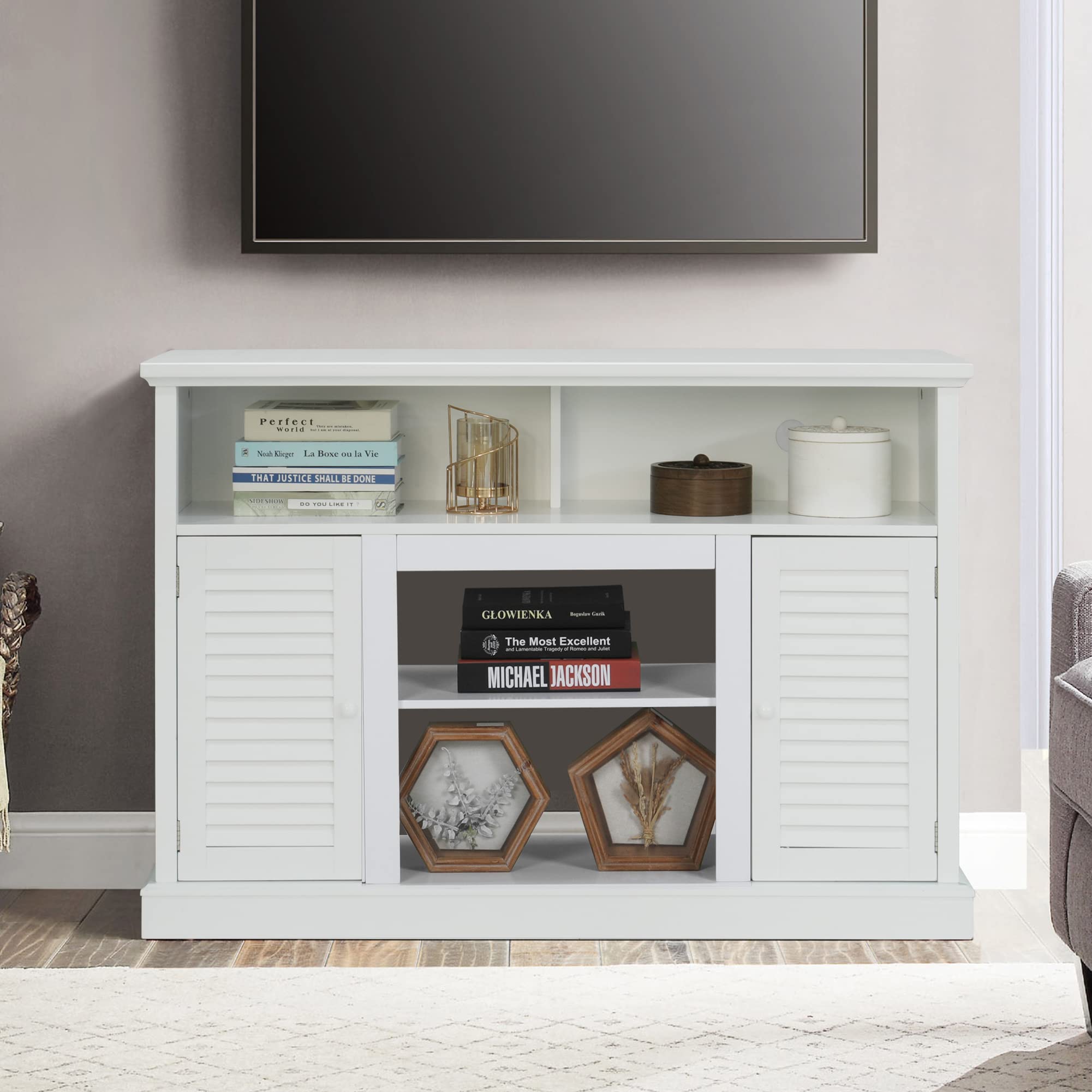 MAISON ARTS Modern TV Stand for 55 Inch TV with Storage, Entertainment Center Media Console Table, Buffet & Sideboard for Living Room, Bedroom, Kitchen - White | Perfect for Home Theater Setup and Living Room Organization