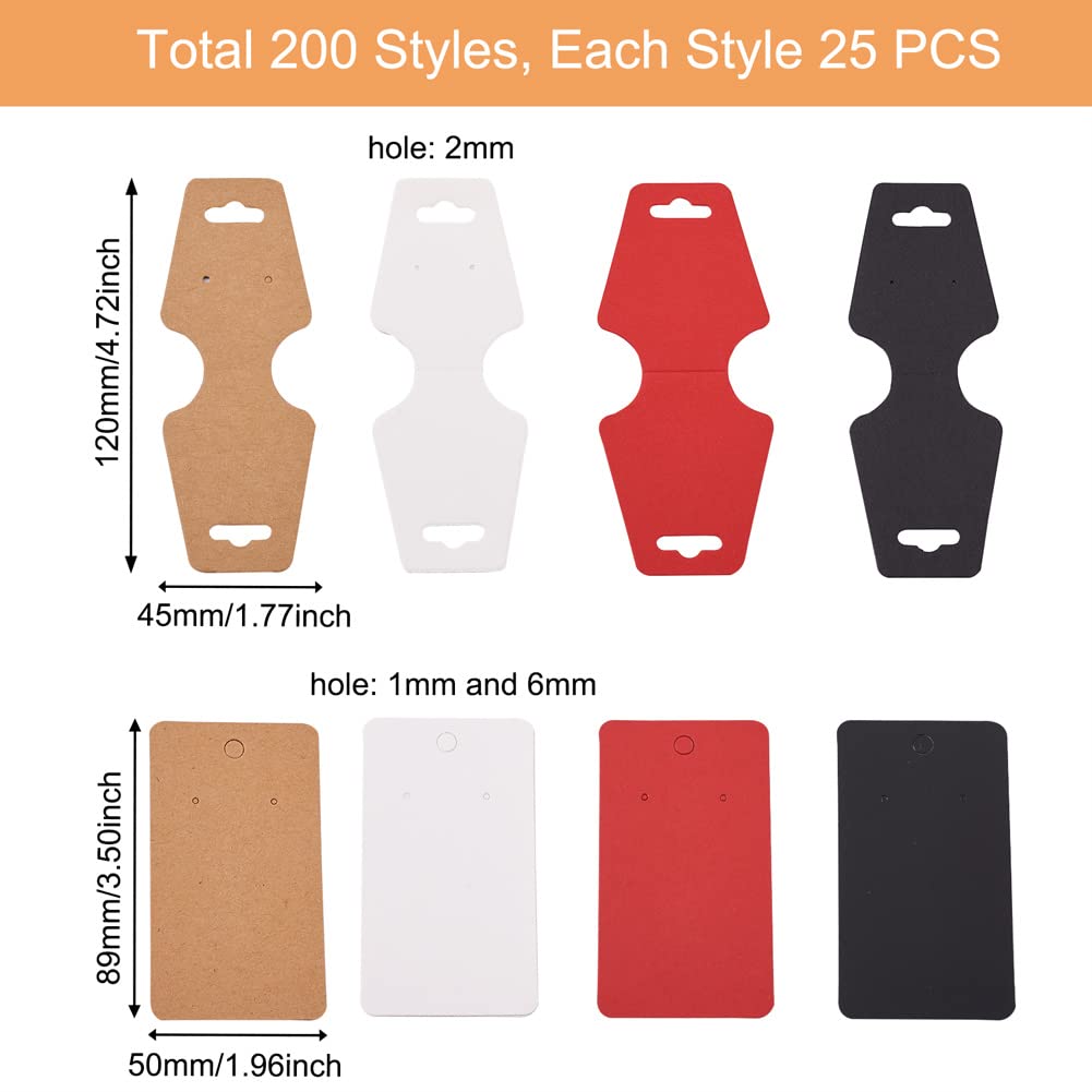 200PCS Kraft Paper Earring Display Cards - 8 Styles Rectangle Earring Holders for Studs & Pendants | Jewelry Organizer for Boutique, Craft Show & Retail Store Display