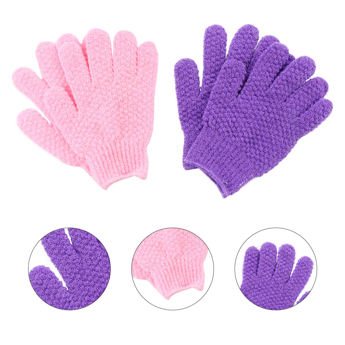EXCEART 4 Pack Exfoliating Bath Gloves - Soft Shower Scrub Mitts for Body & Face, Reusable Five Finger Exfoliator Gloves for Dead Skin Removal, Polyester Spa & Shower Accessories - Perfect for Home Spa, Dry Brushing & Sensitive Skin Care