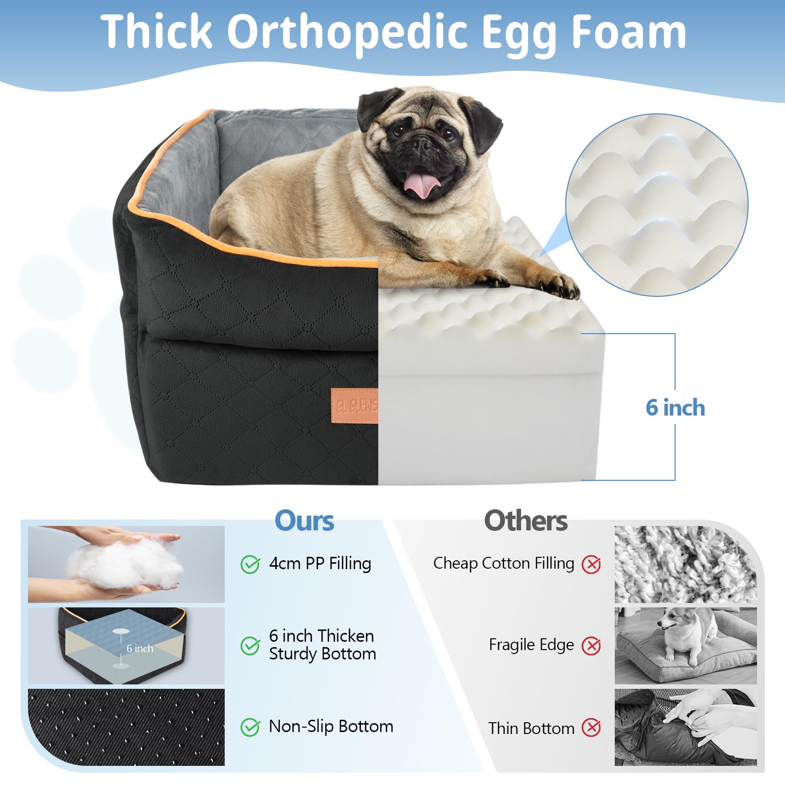 **Memory Foam Dog Booster Car Seat for Small & Medium Dogs (0-35 lbs) - Anti-Slip Pet Travel Bed with 2 Adjustable Leashes & Storage Pockets - Perfect for Road Trips & Daily Commutes**